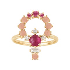 Colorful 18 Karat Gold Ring with Pink Sapphires, Diamonds, Tourmaline and Corals