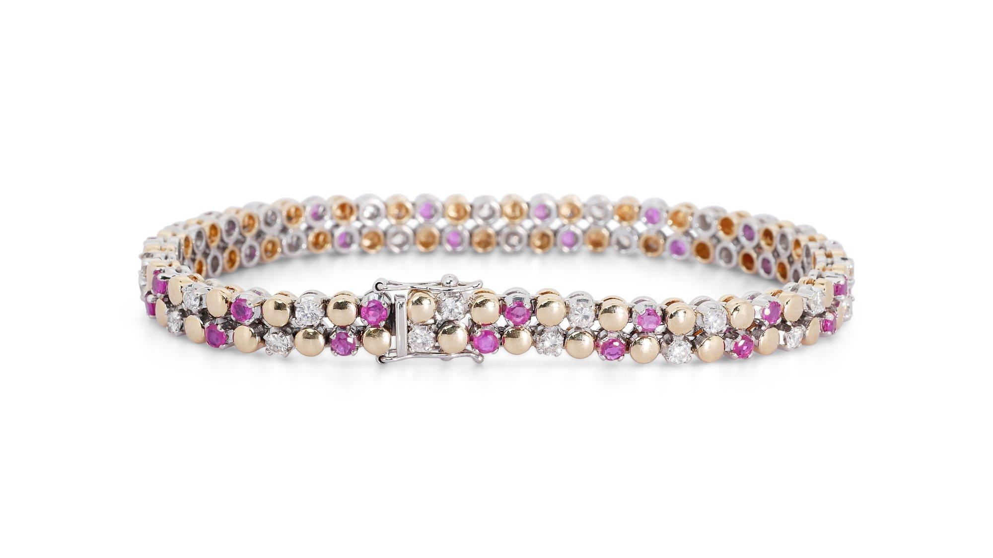Women's Colorful 18K White Gold Bracelet w/ 2.7 ct Ruby and Natural Diamonds IGI Cert For Sale