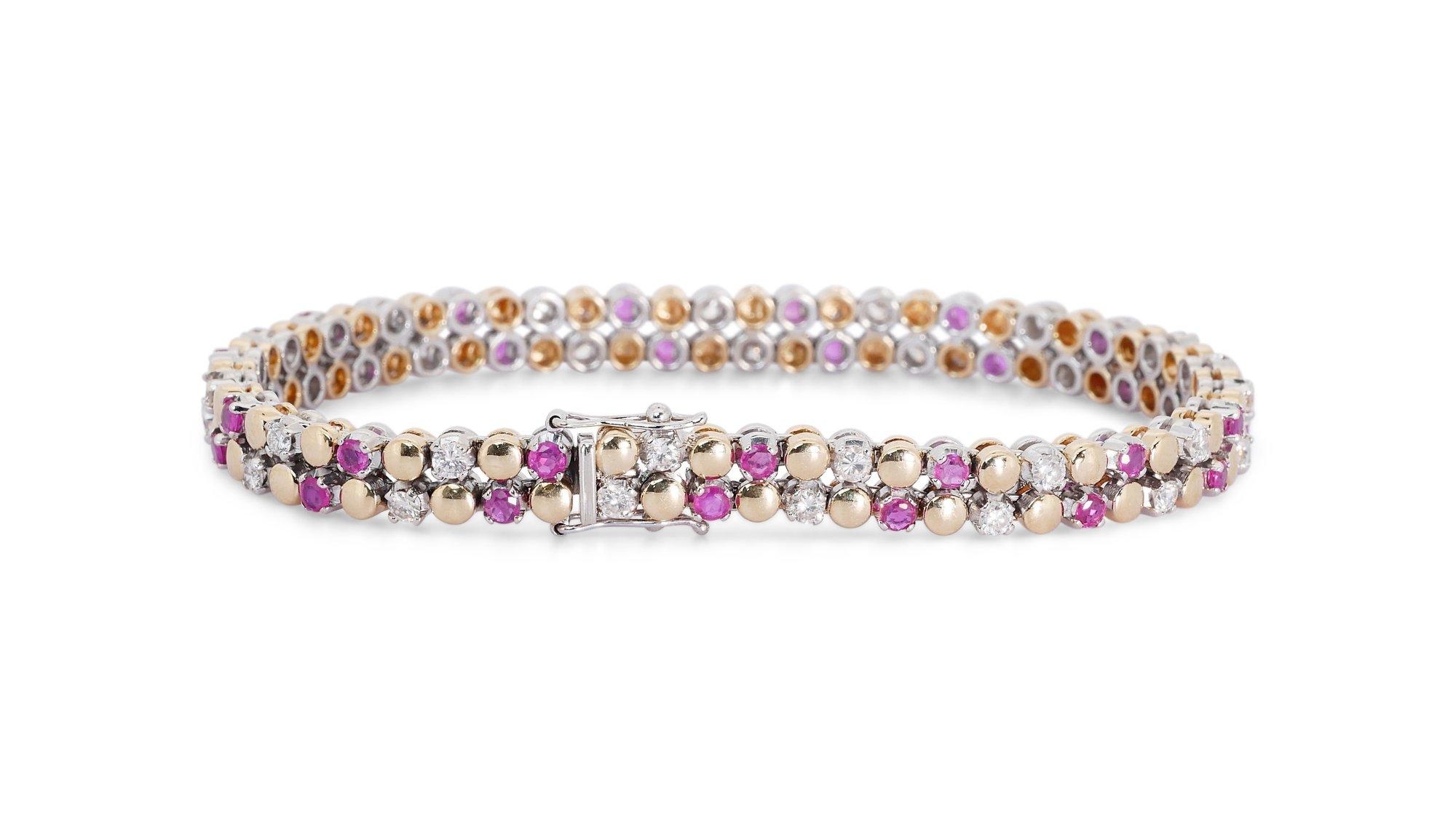 Colorful 18K White Gold Bracelet w/ 2.7 ct Ruby and Natural Diamonds IGI Cert For Sale 1
