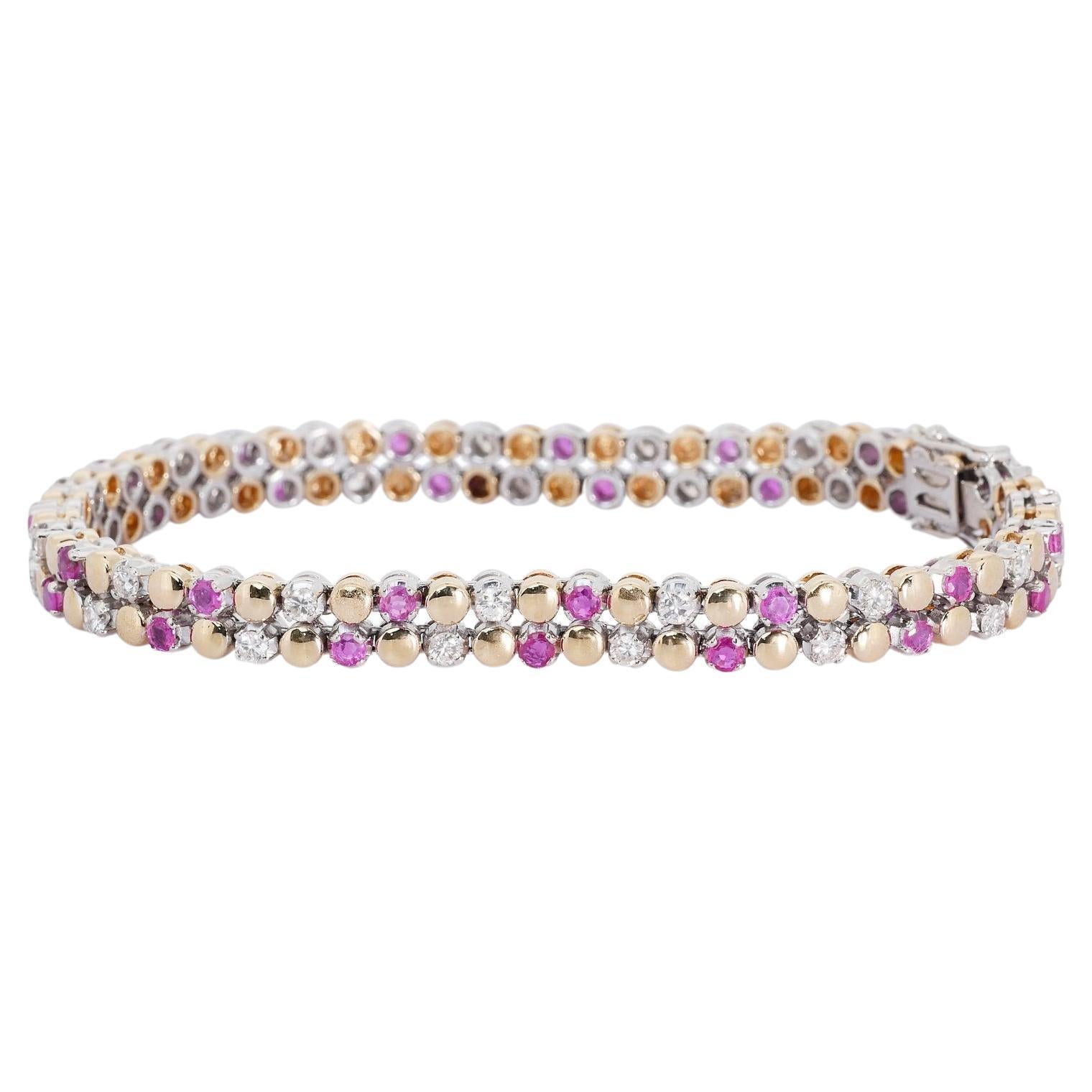 Colorful 18K White Gold Bracelet w/ 2.7 ct Ruby and Natural Diamonds IGI Cert For Sale