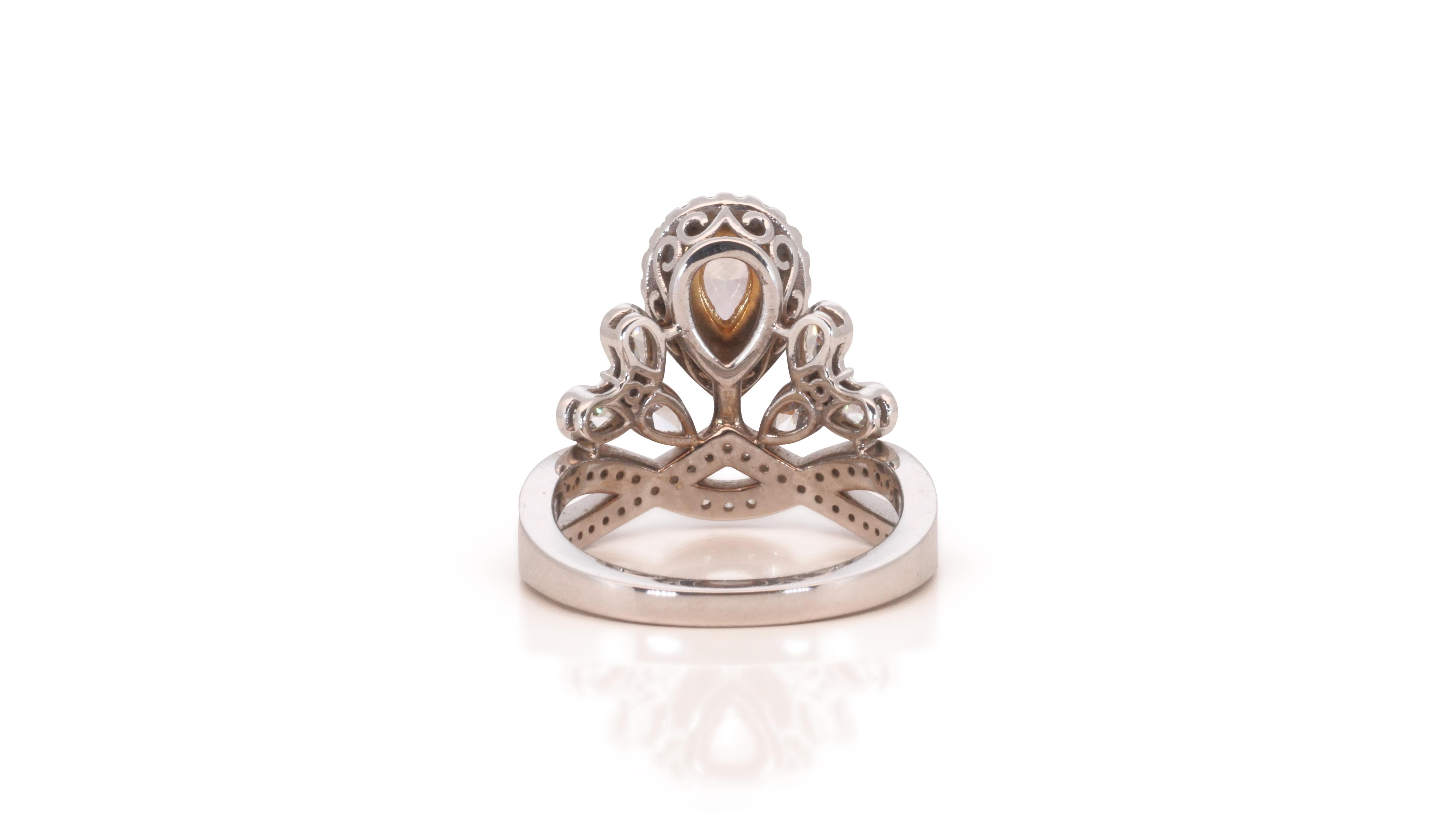 Women's Colorful 18k White Gold Halo Crown Ring with 1.64 Carat Natural Diamonds For Sale