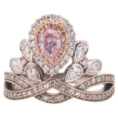 Colorful 18k White Gold Halo Crown Ring with 1.64 Carat Natural Diamonds
