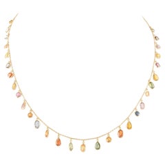 Bunte 18 Karat Gelbgold baumelnde Saphirkette Halskette, Brautschmuck, Geschenk mit mehreren Saphiren
