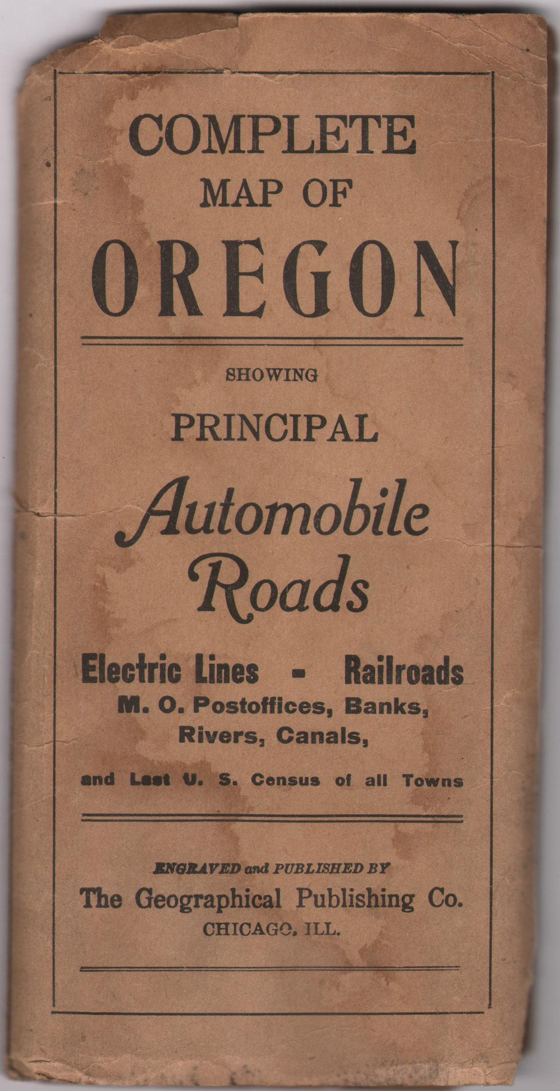 Bunte 1915 Straßenkarte von Oregon mit Portland Inset & Index - Geographical Pub.

Beschreibung:
Diese lebendige und informationsreiche Faltkarte von Oregon mit dem Titel 