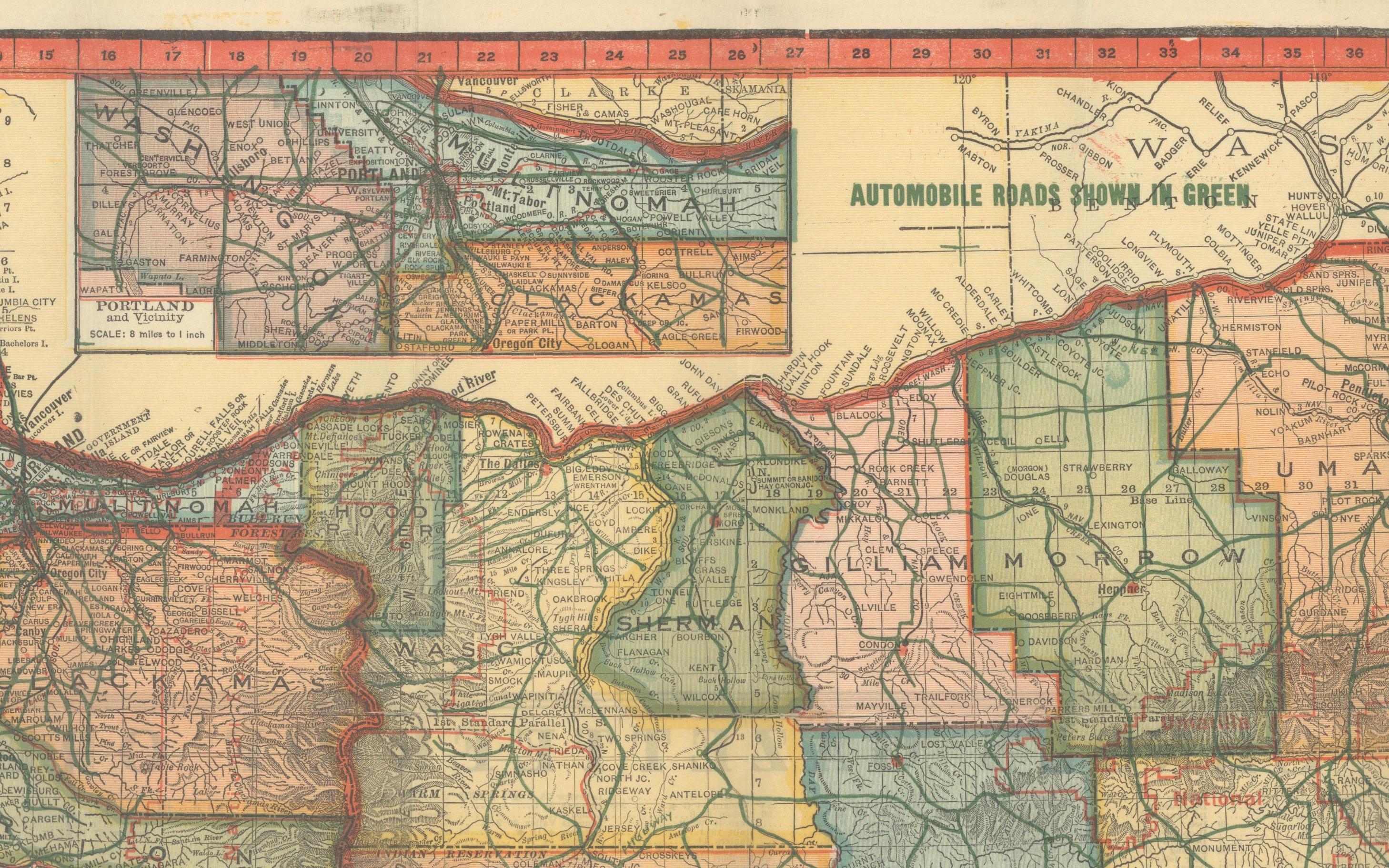 Bunte 1915 Straßenkarte von Oregon mit Portland Inset & Index - Geographical Pub. im Zustand „Gut“ im Angebot in Langweer, NL