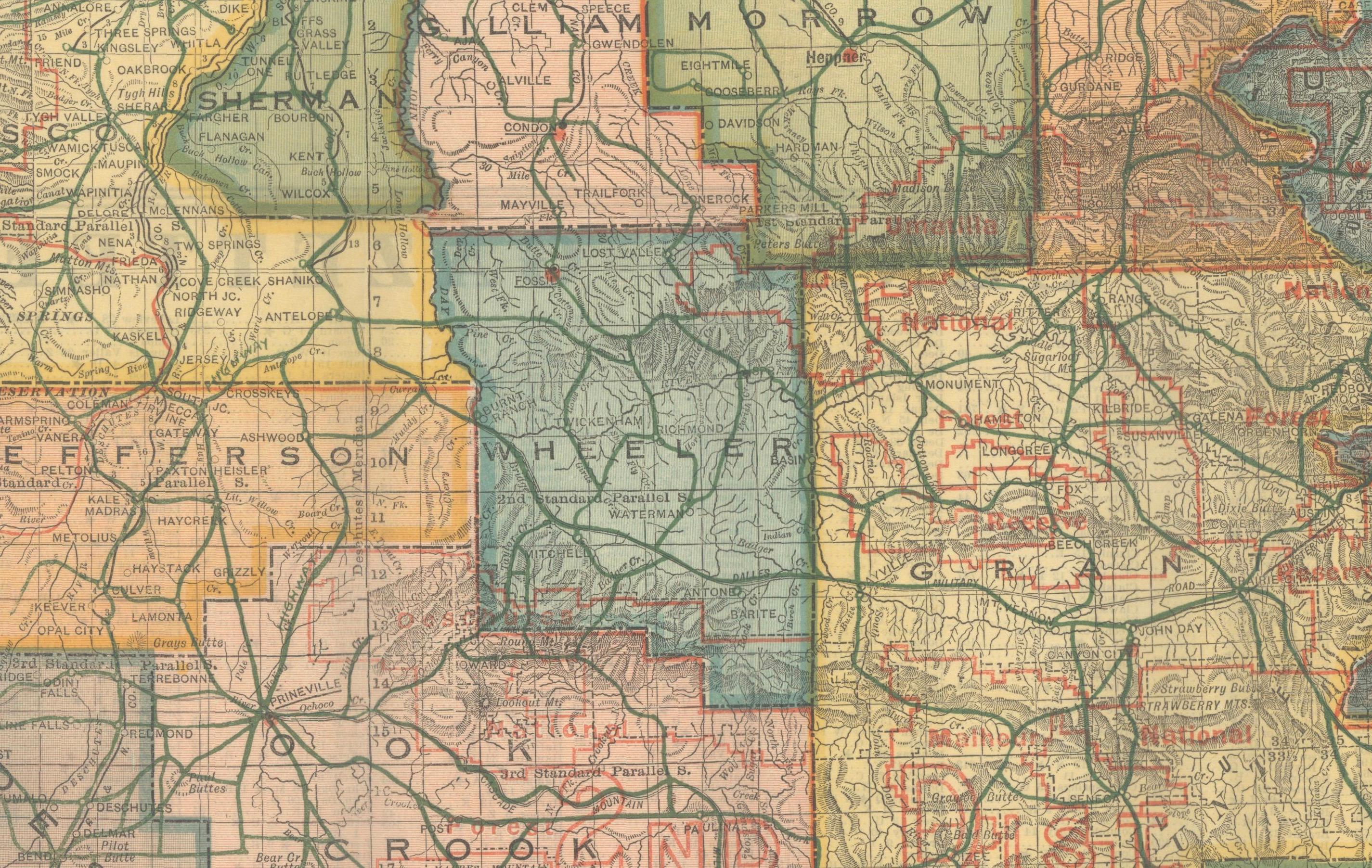 Bunte 1915 Straßenkarte von Oregon mit Portland Inset & Index - Geographical Pub. (Papier) im Angebot