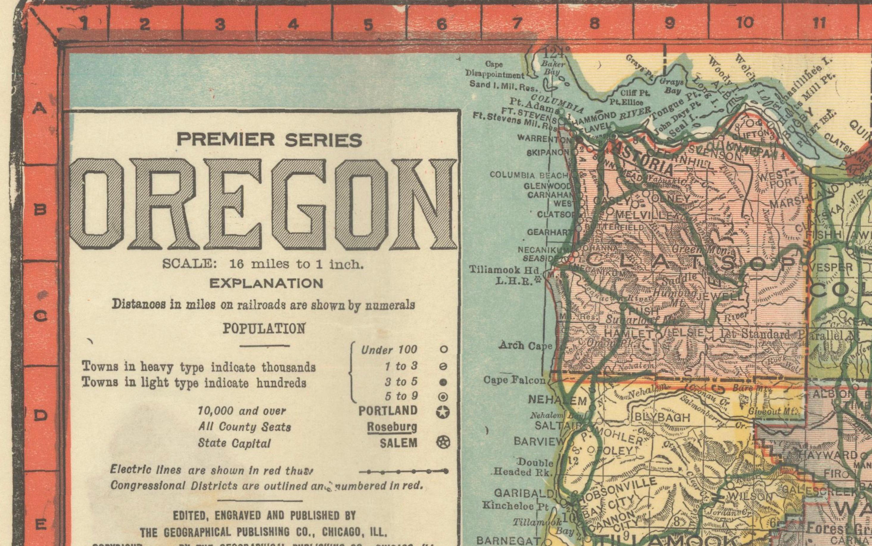 Bunte 1915 Straßenkarte von Oregon mit Portland Inset & Index - Geographical Pub. im Angebot 4