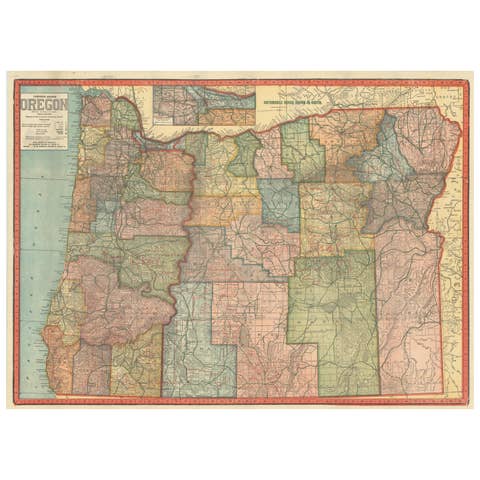 Colorful 1915 Road Map of Oregon with Portland Inset & Index – Geographical Pub.