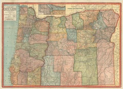 Colorido mapa de carreteras de Oregón de 1915 con inserción e índice de Portland - Geographical Pub.