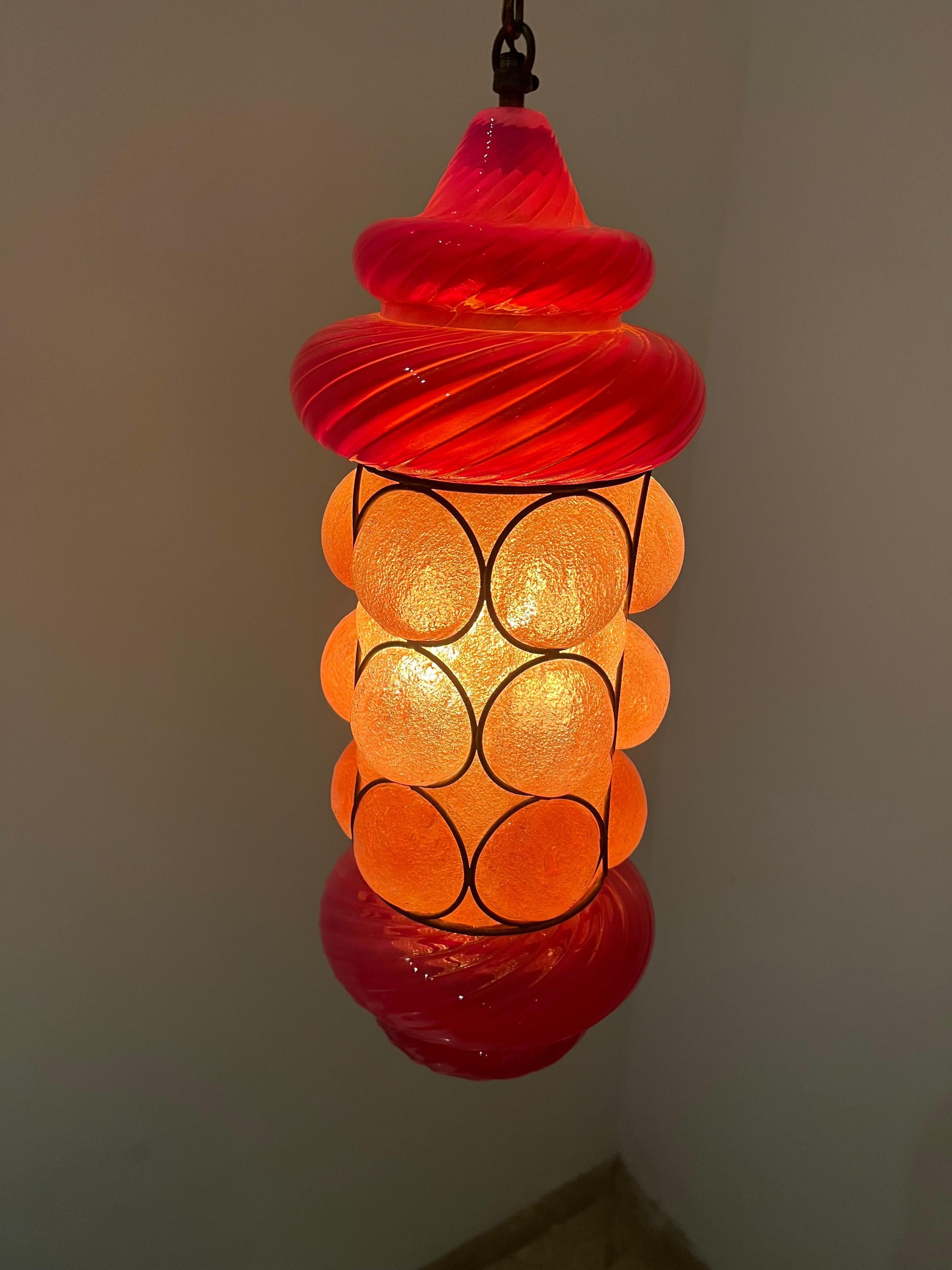 Colorful 1940s Orientalist Lantern by Seguso in Murano Glass, Italy For Sale 11