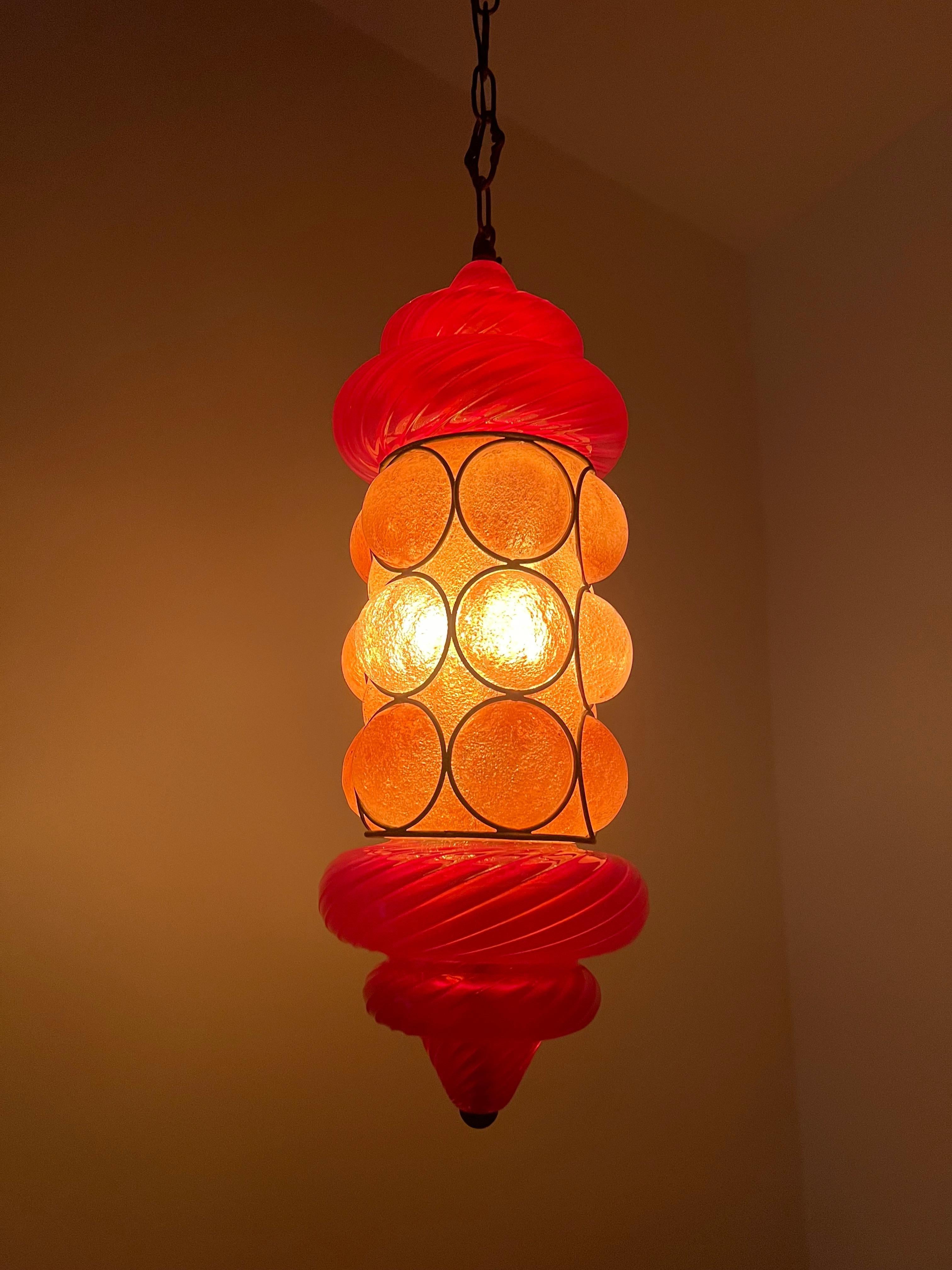 Art Deco Colorful 1940s Orientalist Lantern by Seguso in Murano Glass, Italy For Sale