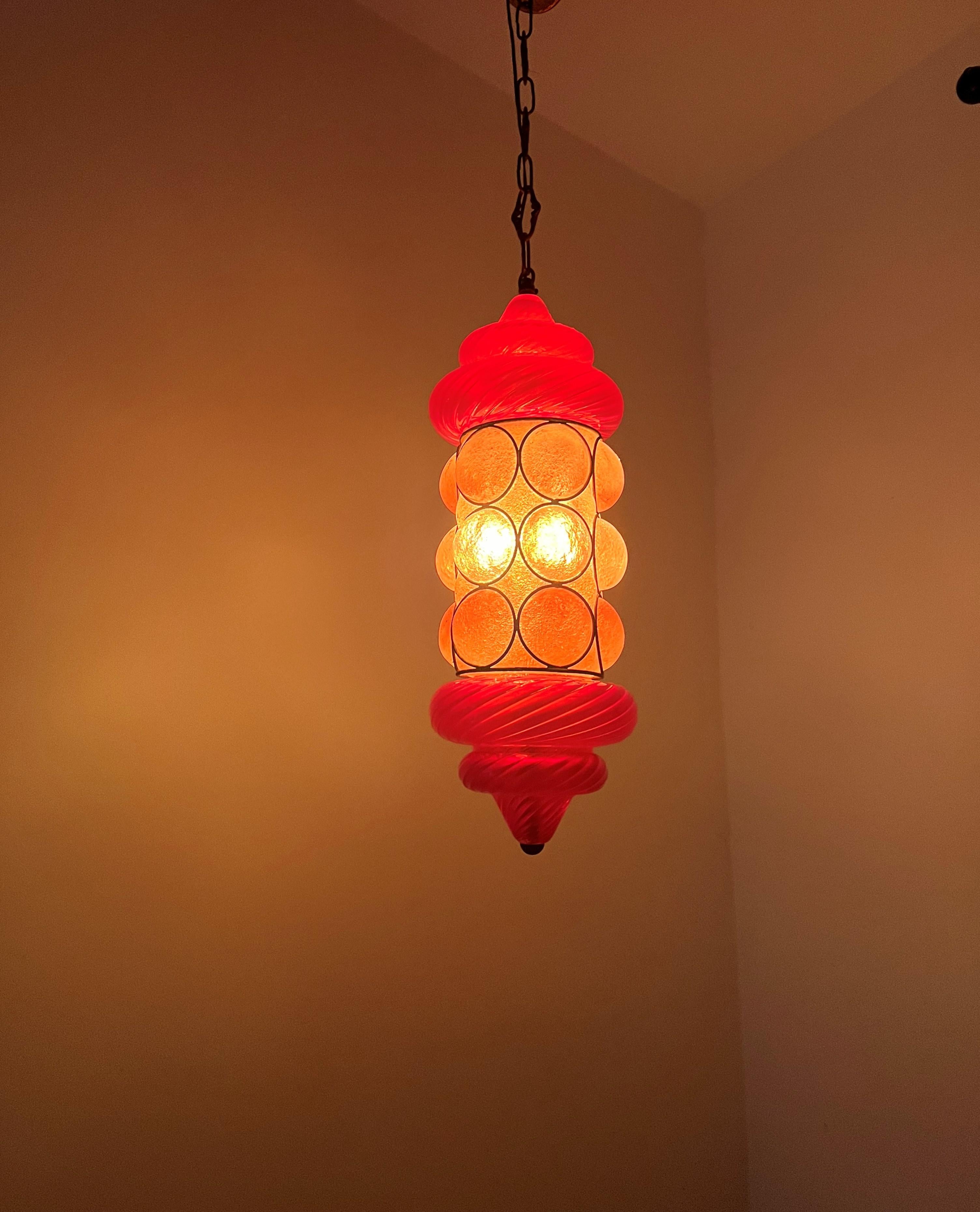 Italian Colorful 1940s Orientalist Lantern by Seguso in Murano Glass, Italy For Sale