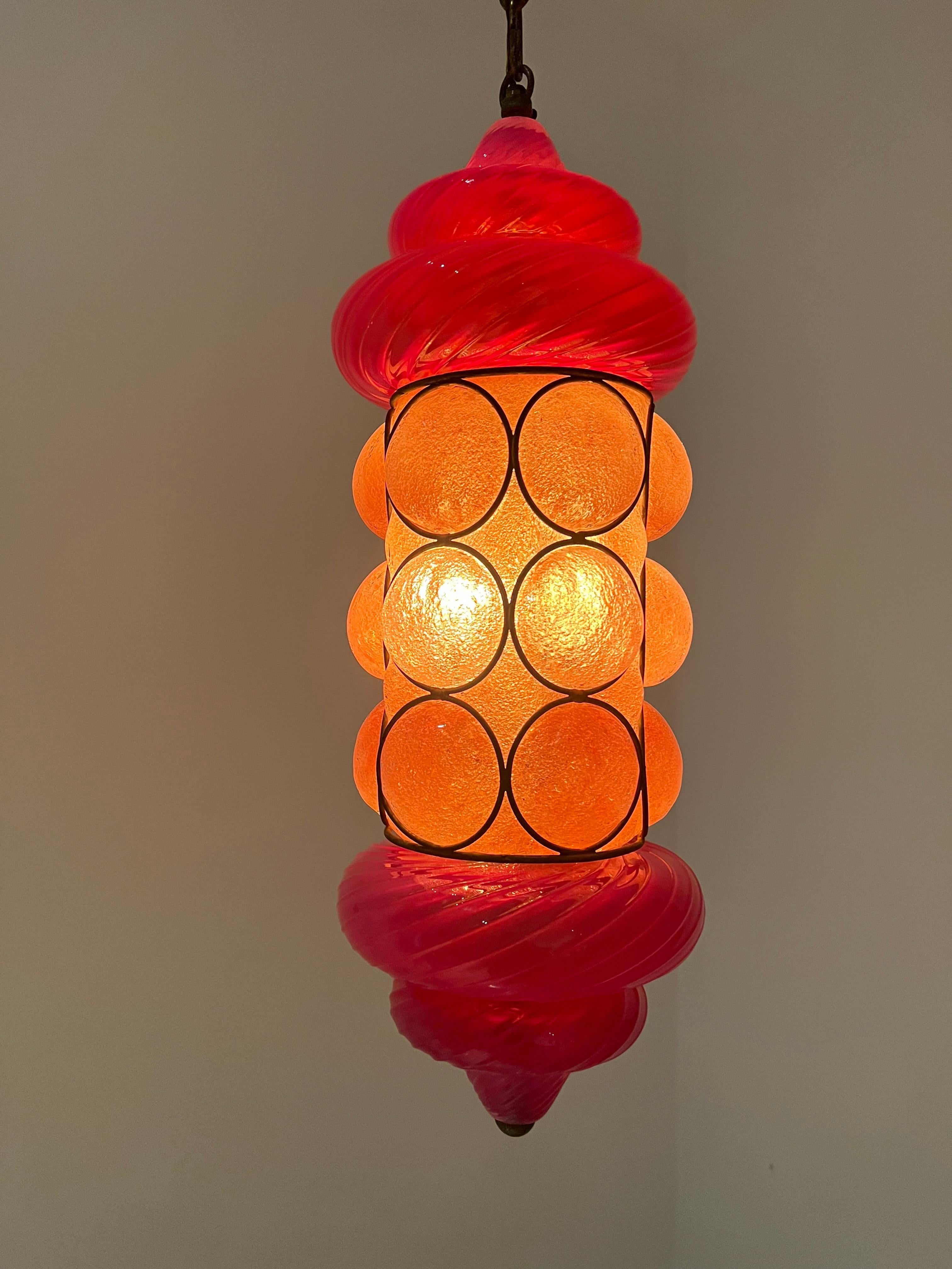 Colorful 1940s Orientalist Lantern by Seguso in Murano Glass, Italy For Sale 1