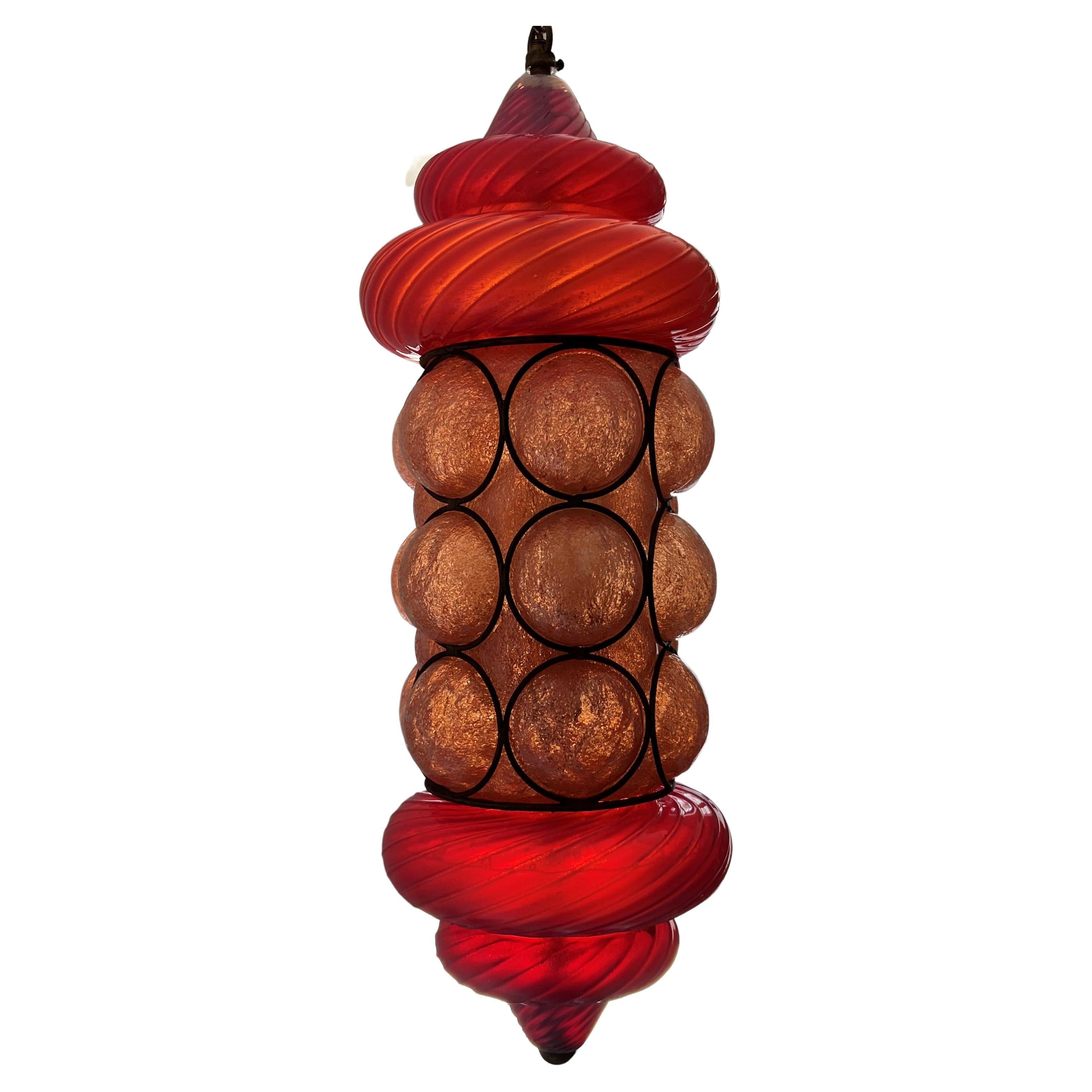 Colorful 1940s Orientalist Lantern by Seguso in Murano Glass, Italy For Sale
