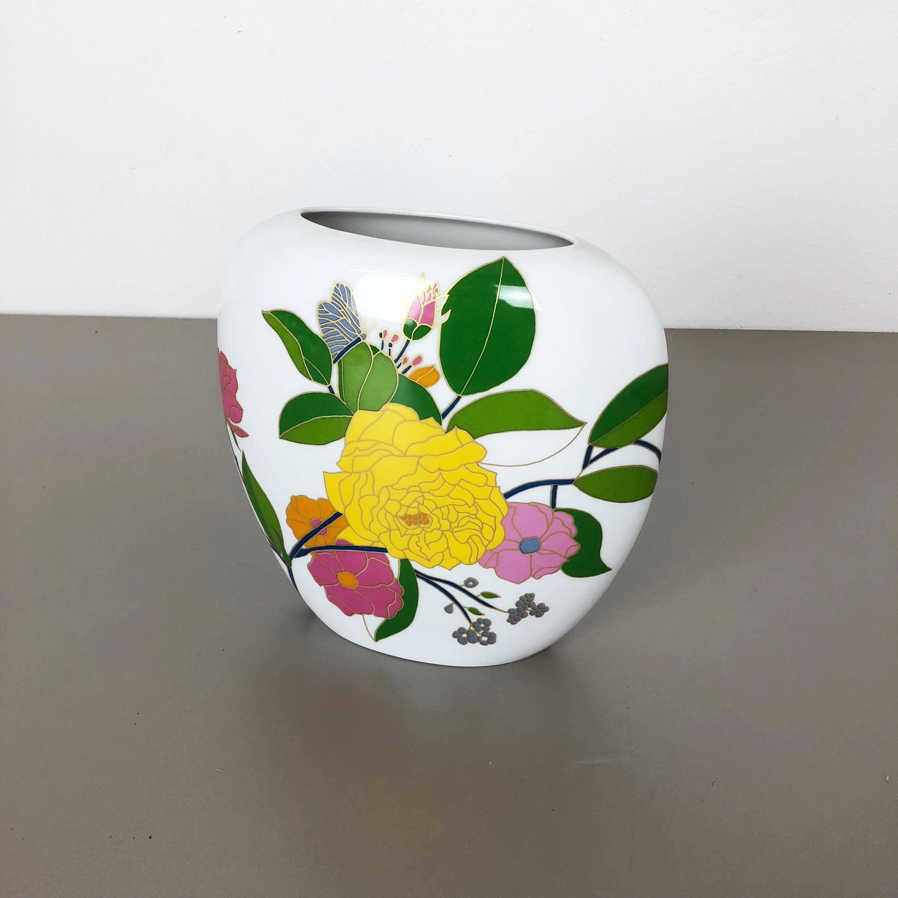 Mid-Century Modern Colorful 1970s Art Vase Floral Porcelain Vase by W. Bauer for Rosenthal, Germany