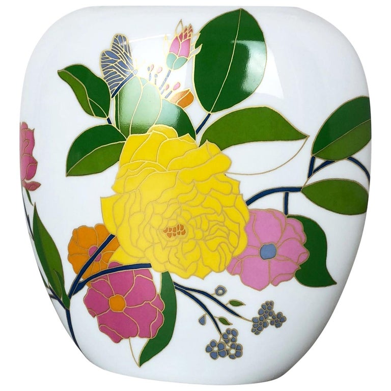 Colorful 1970s Art Vase Floral Porcelain Vase by W. Bauer for Rosenthal