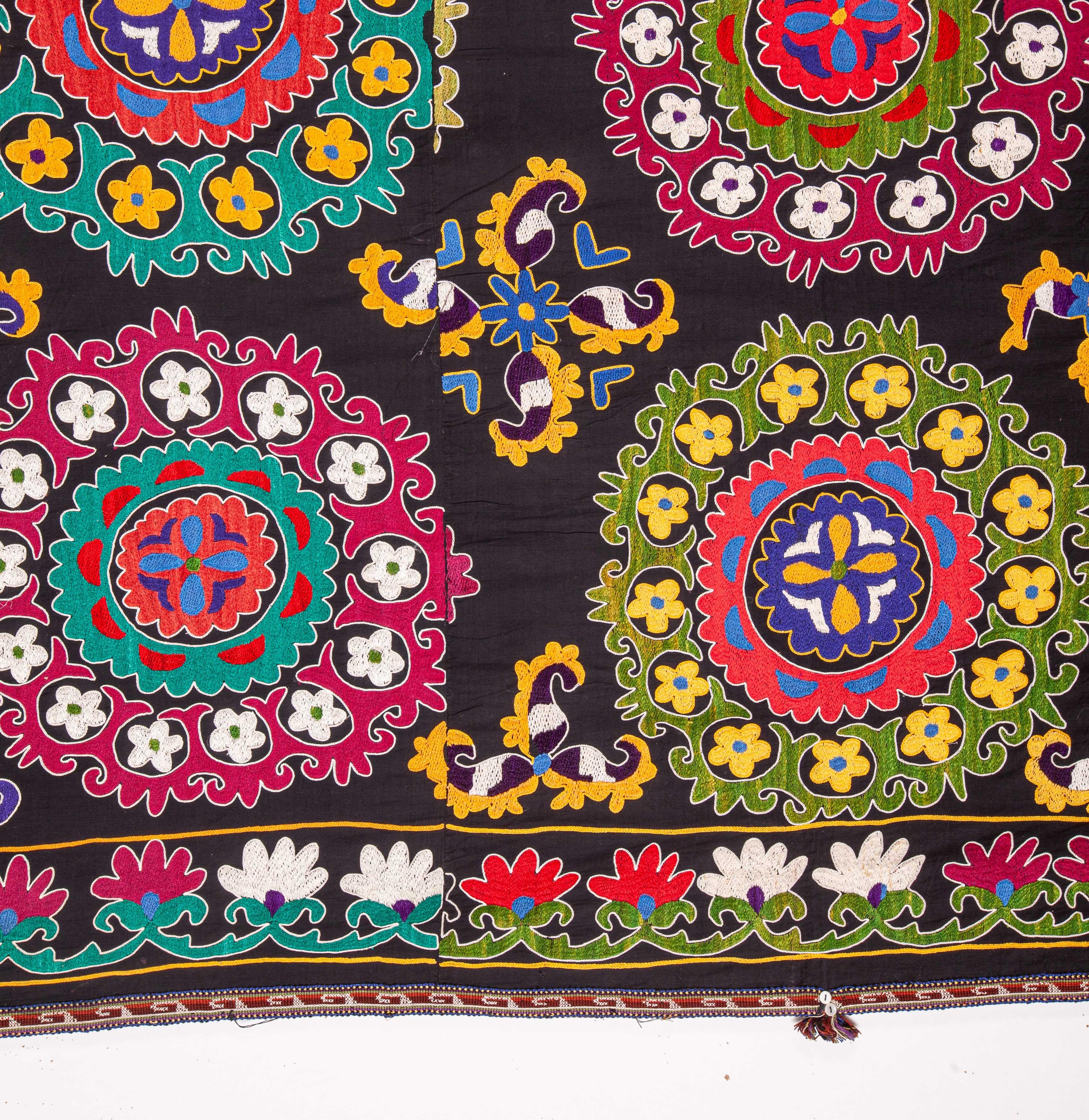 Embroidered Colorful 1970s Suzani from Uzbekistan, Central Asia For Sale
