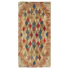 Colorful 19th Century Antique American Hooked Rug with Diamond Design