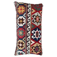 Colorful 19th Century Caucasian Kilim Lumbar Pillow – 18” x 10”