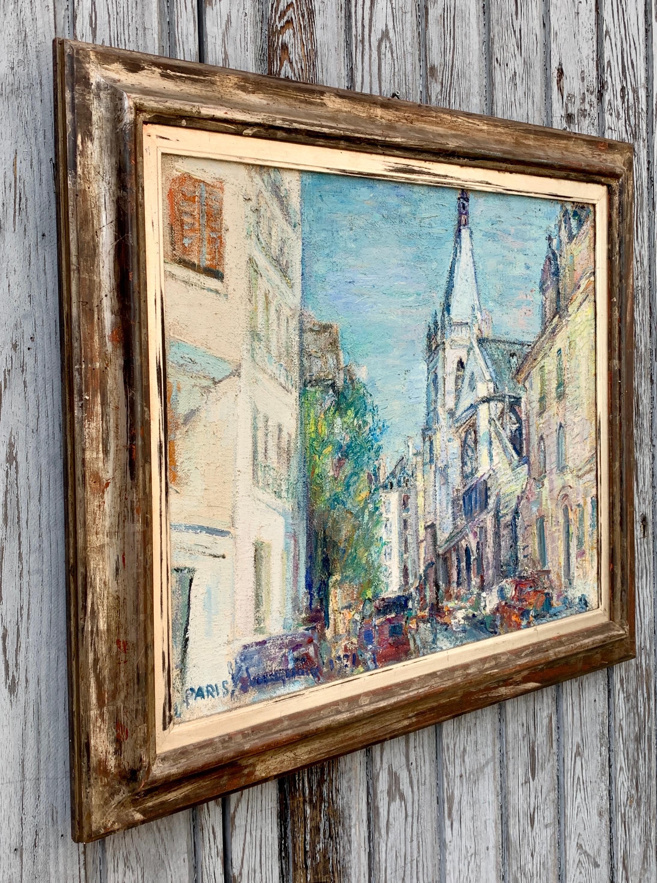 Hand-Painted Colorful 20th Century Oil Painting of Paris by Italian Artist Piero Solavaggione For Sale