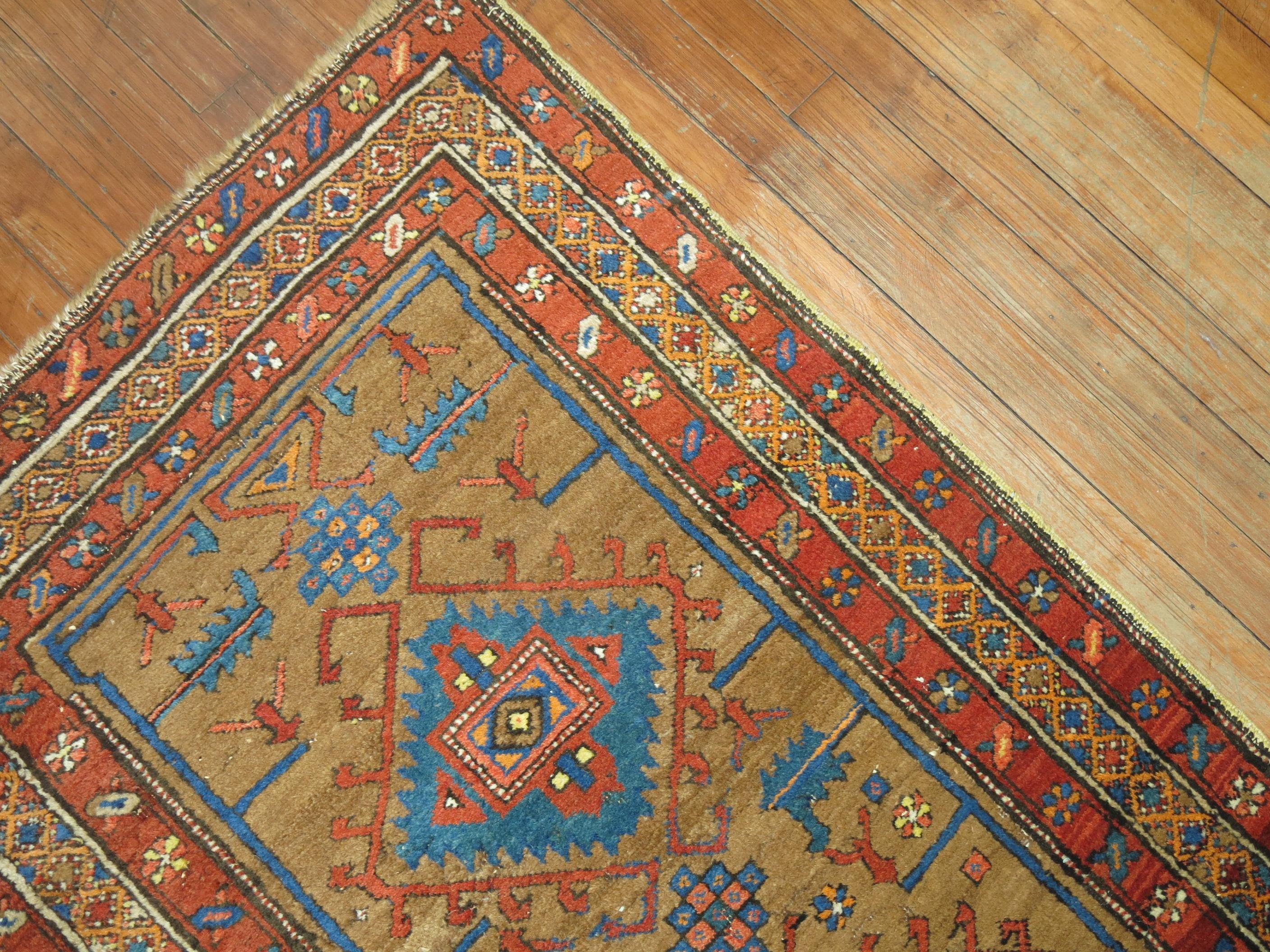 Colorful 20th Century Persian Heriz Tribal Wool Oriental Runner In Good Condition In New York, NY