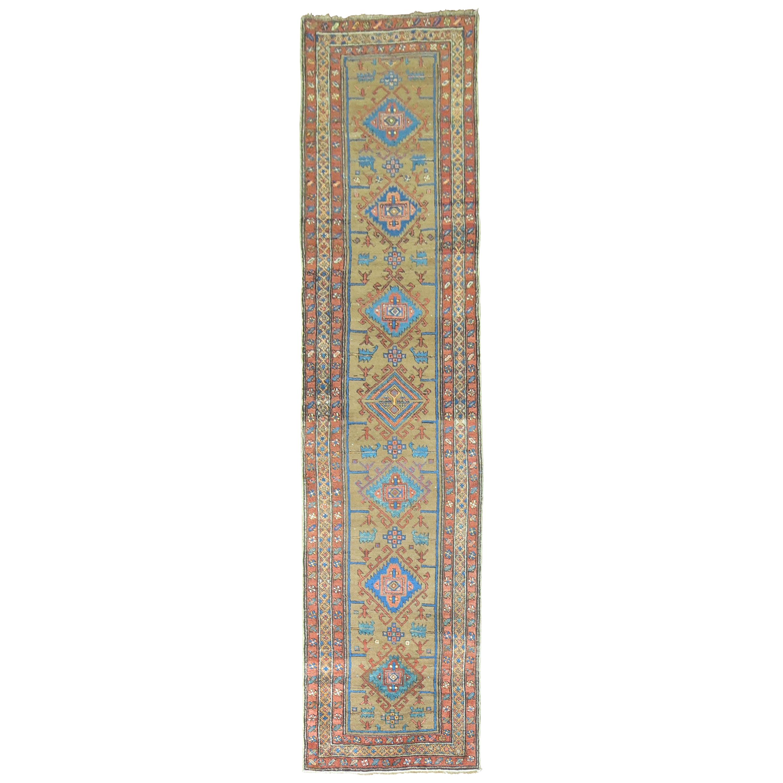 Colorful 20th Century Persian Heriz Tribal Wool Oriental Runner