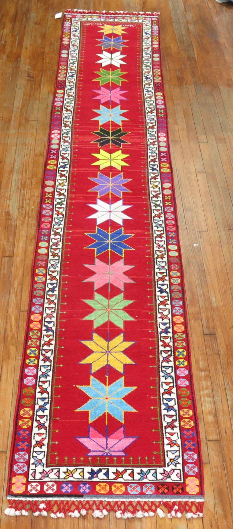 Hand-Woven Colorful 20th Century Turkish Bohemian Runner For Sale