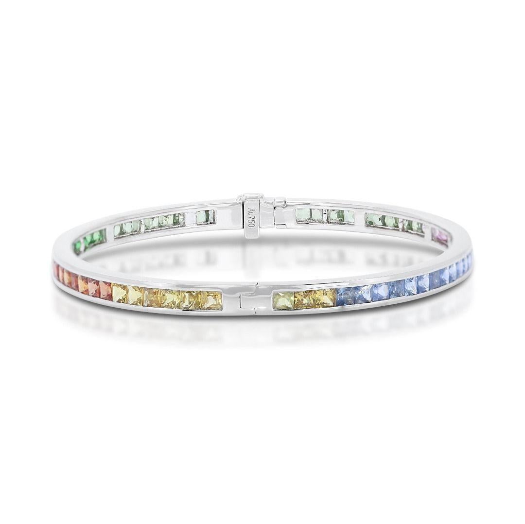 Cushion Cut Colorful 3.96ct Gemstone Bracelet in 18K White Gold For Sale
