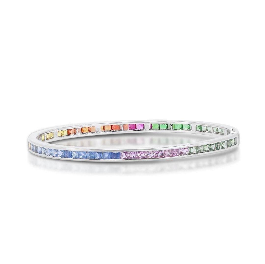 Cushion Cut Colorful 3.96ct Gemstone Bracelet in 18K White Gold For Sale