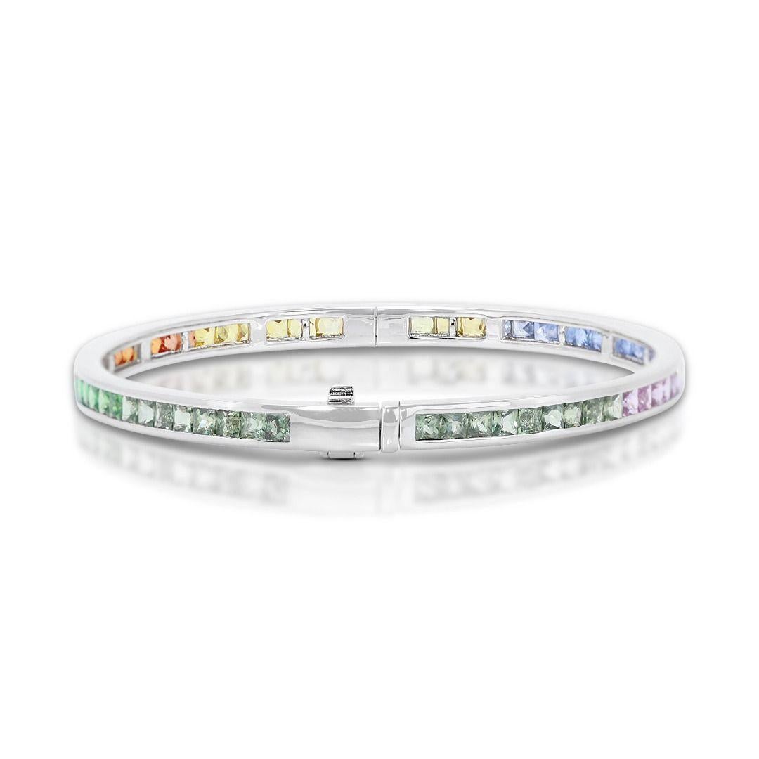 Colorful 3.96ct Gemstone Bracelet in 18K White Gold In New Condition For Sale In רמת גן, IL