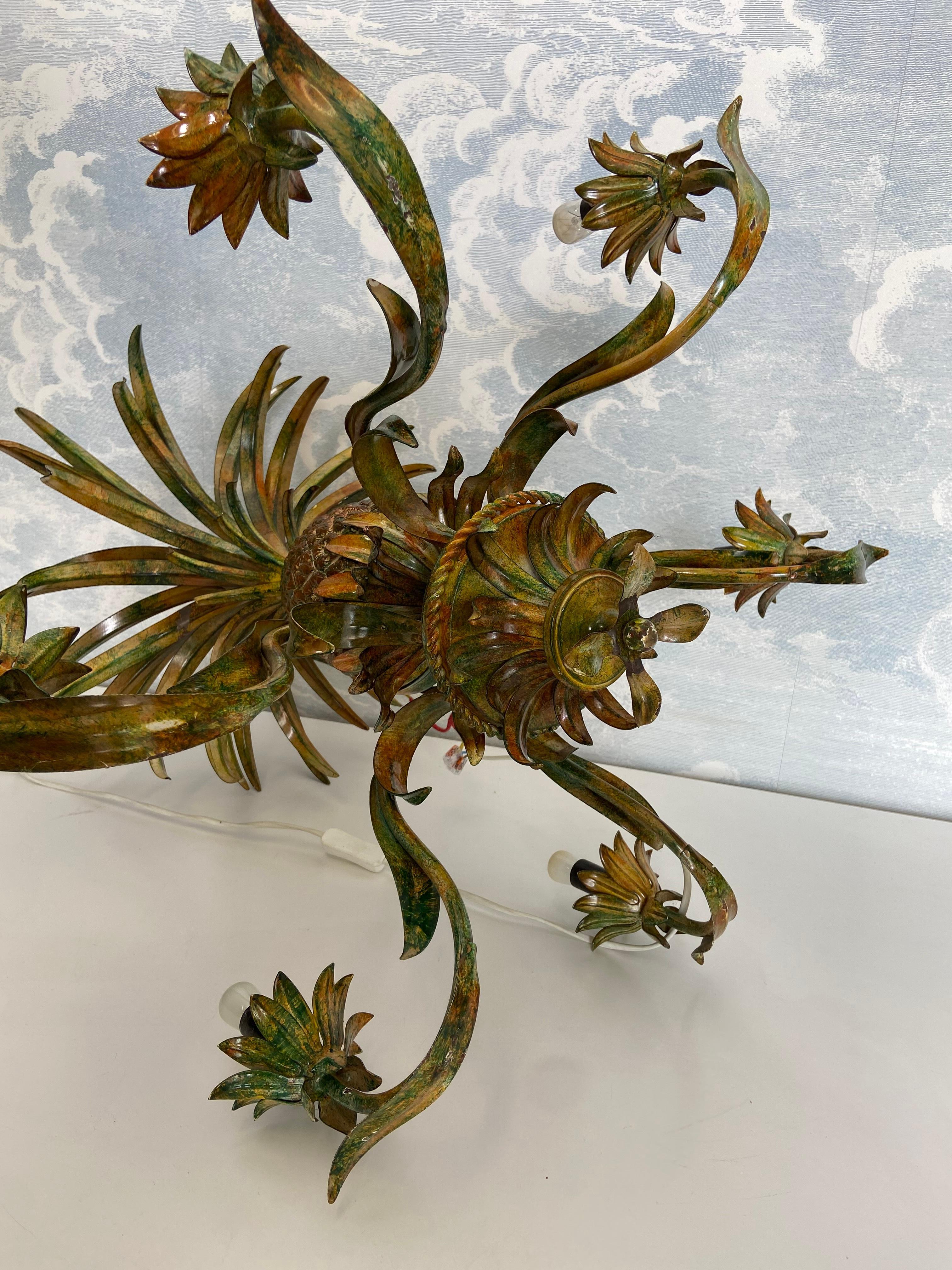 Lustre coloré à 6 bras en forme d'ananas dans le style de la Maison Jansen, 1970 Bon état - En vente à Cork, IE
