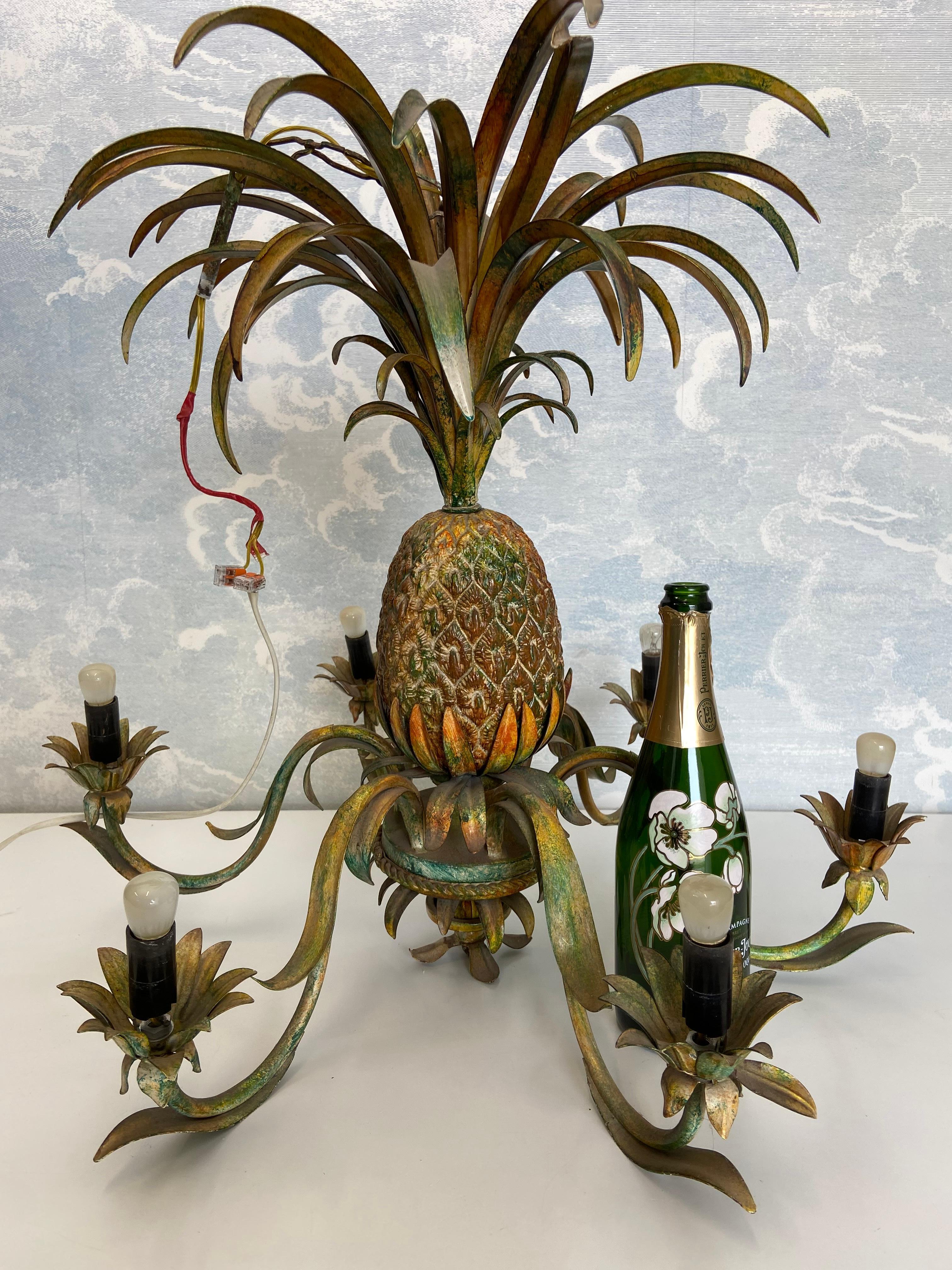 Fin du 20e siècle Lustre coloré à 6 bras en forme d'ananas dans le style de la Maison Jansen, 1970 en vente