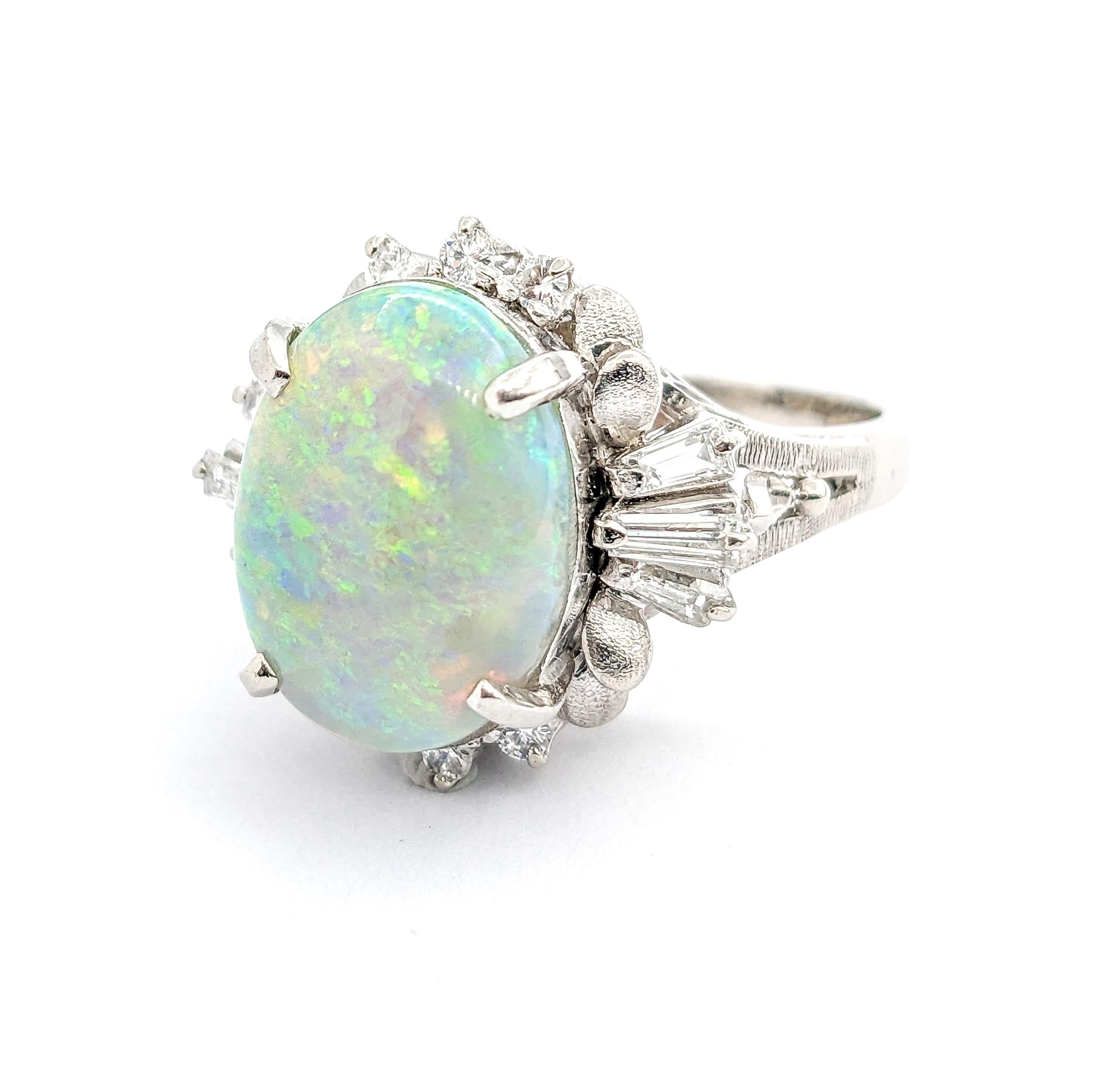 Colorful 6.03ct Opal & Diamond Ring in Platinum For Sale 4