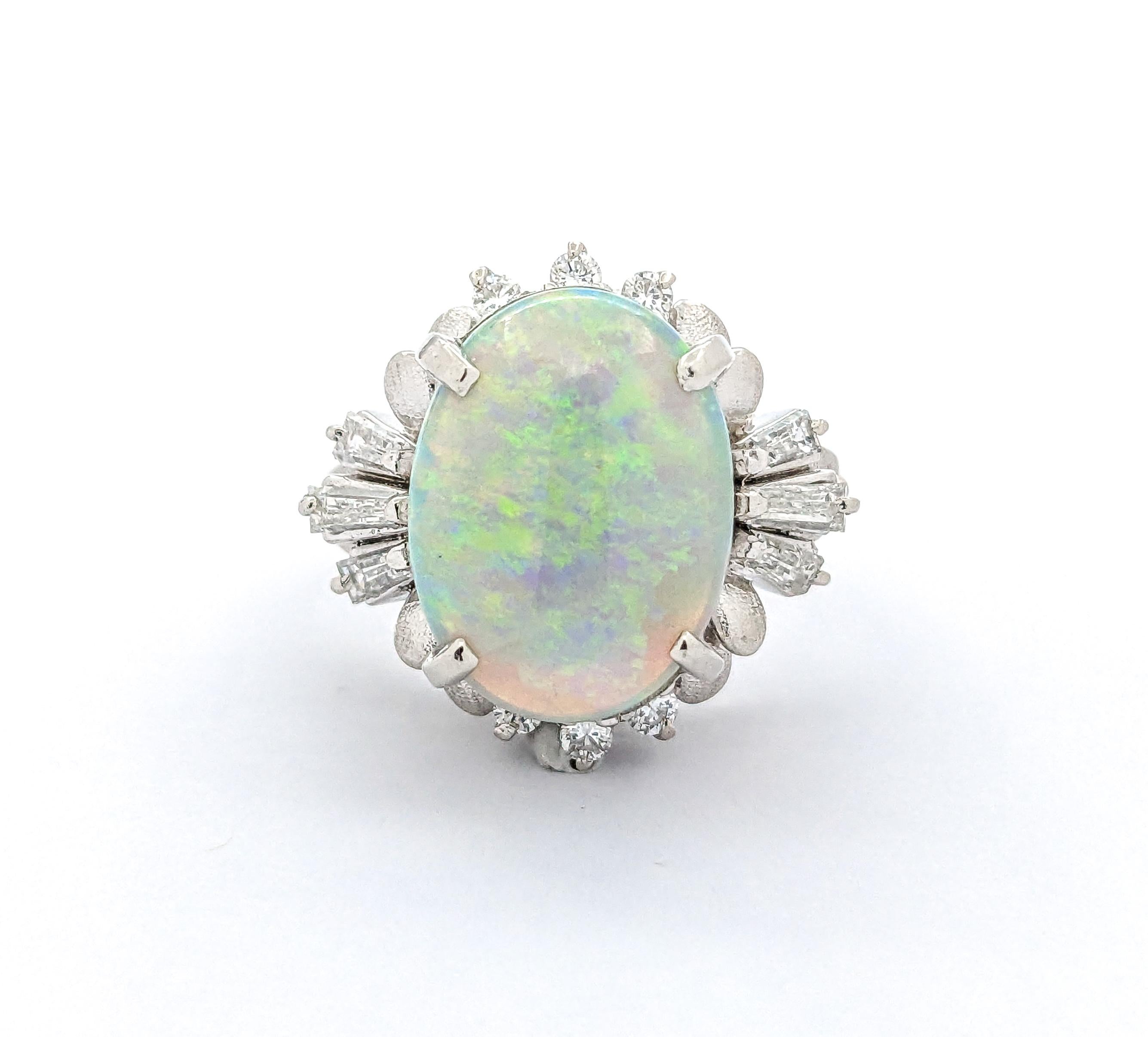 Colorful 6.03ct Opal & Diamond Ring in Platinum For Sale 5