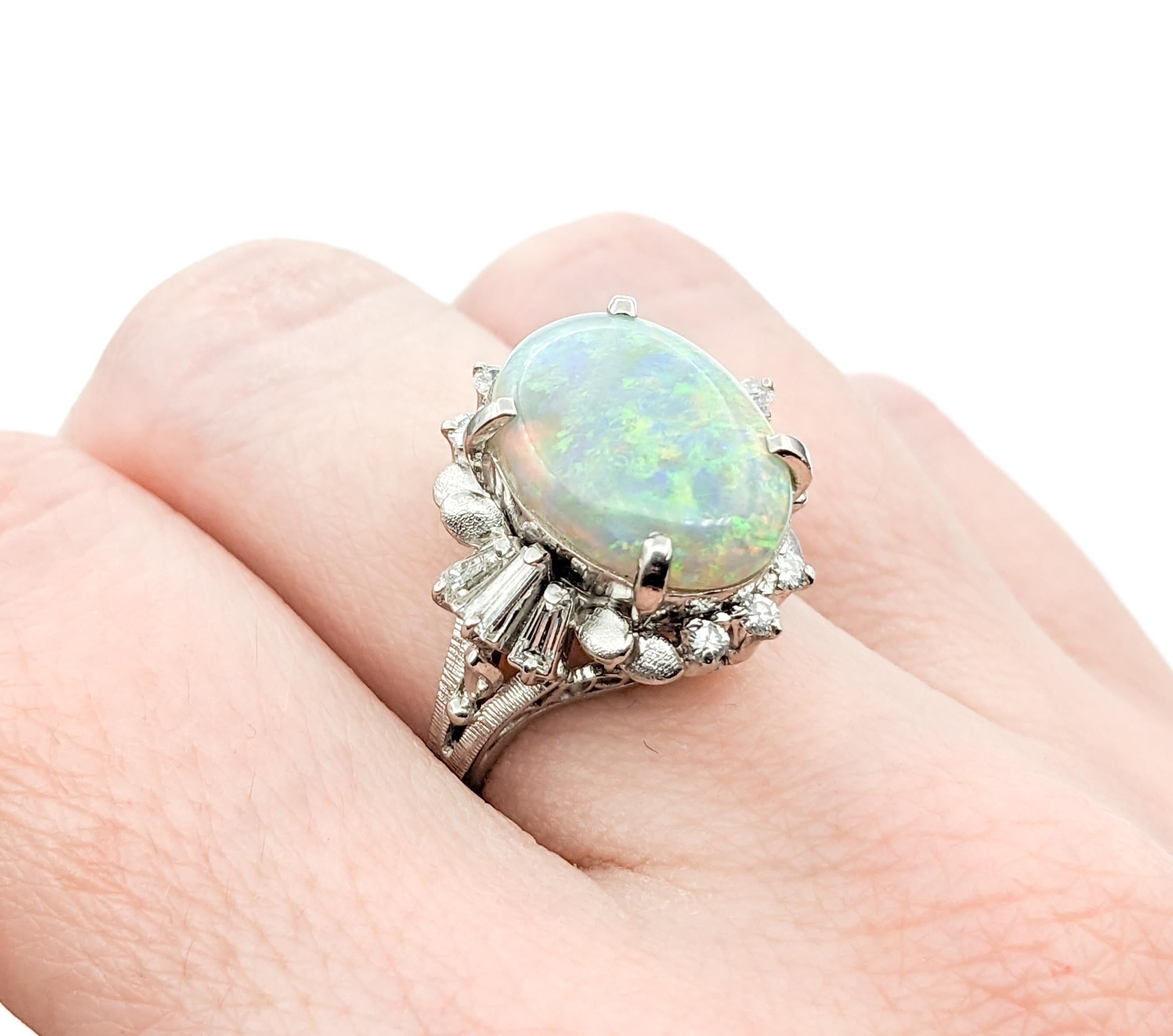 Modern Colorful 6.03ct Opal & Diamond Ring in Platinum For Sale