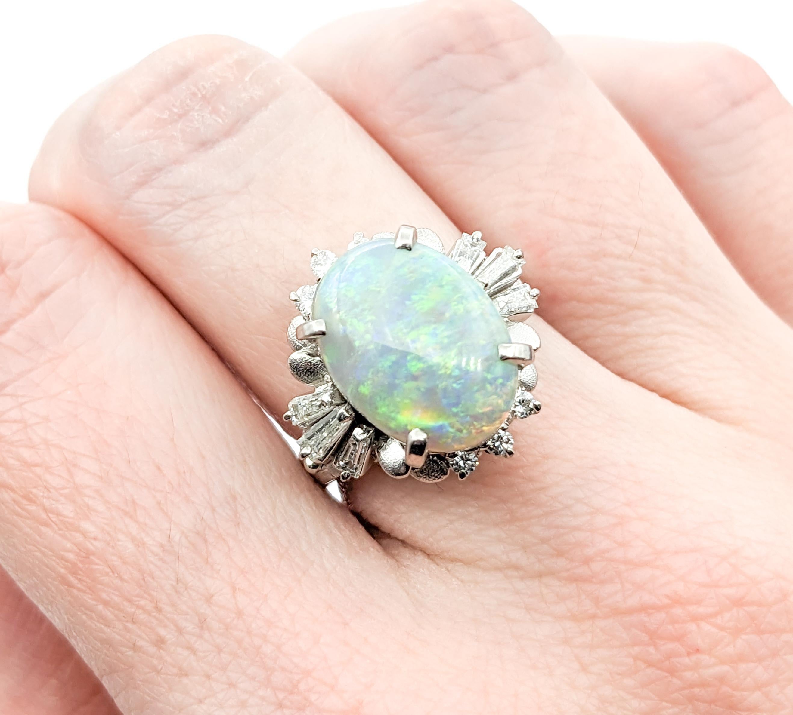 Cabochon Colorful 6.03ct Opal & Diamond Ring in Platinum For Sale
