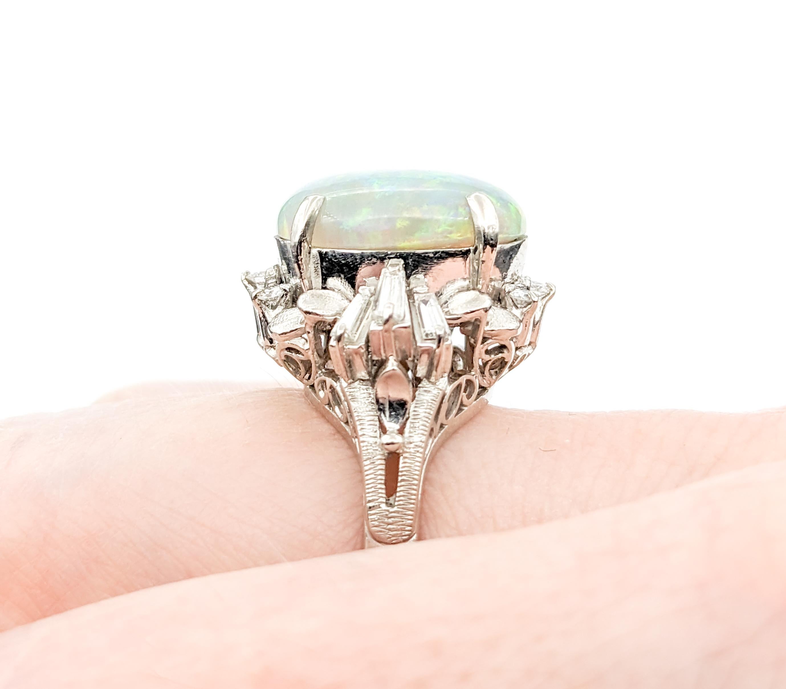 Colorful 6.03ct Opal & Diamond Ring in Platinum In Excellent Condition For Sale In Bloomington, MN