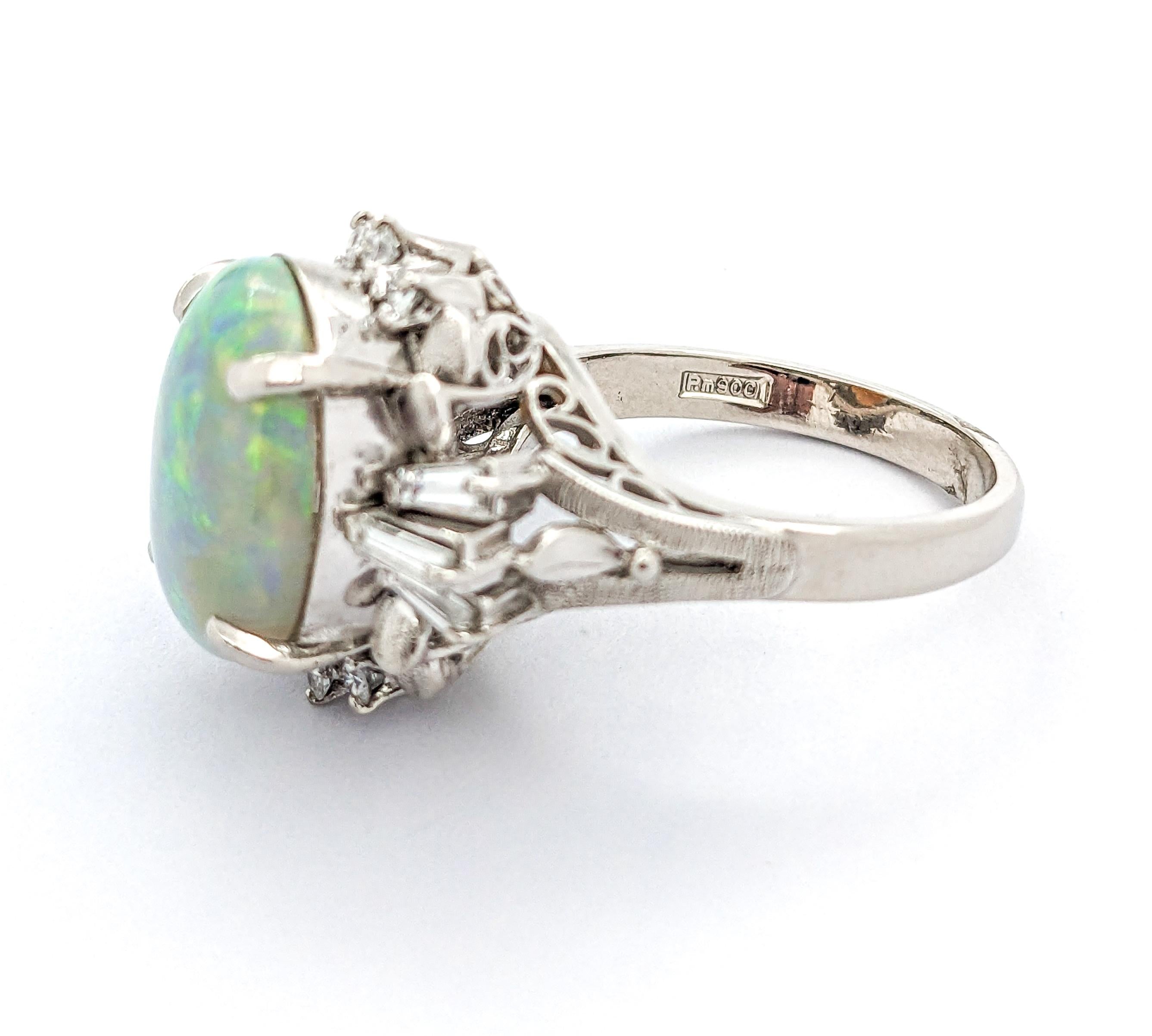 Colorful 6.03ct Opal & Diamond Ring in Platinum For Sale 2