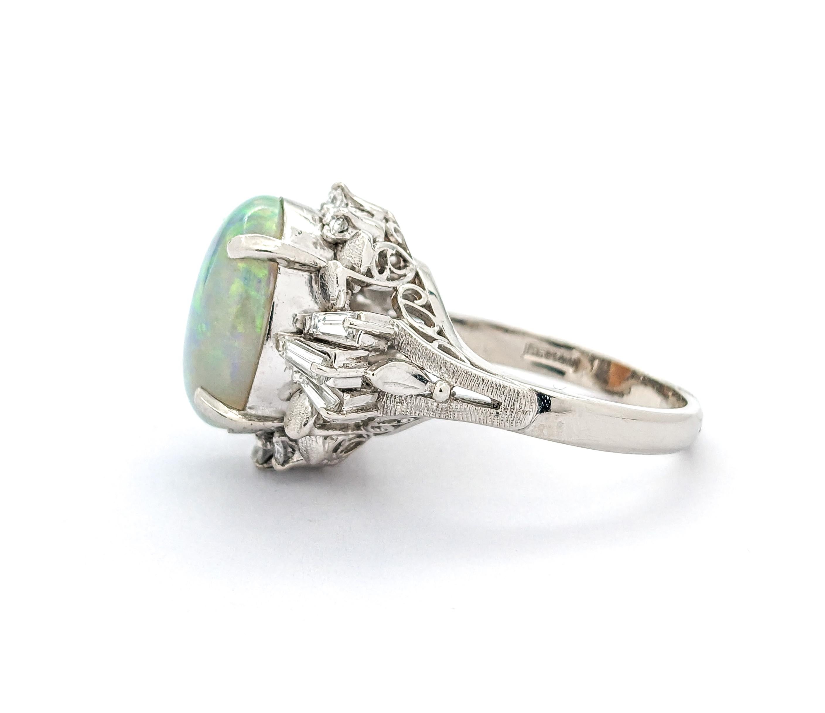 Colorful 6.03ct Opal & Diamond Ring in Platinum For Sale 3