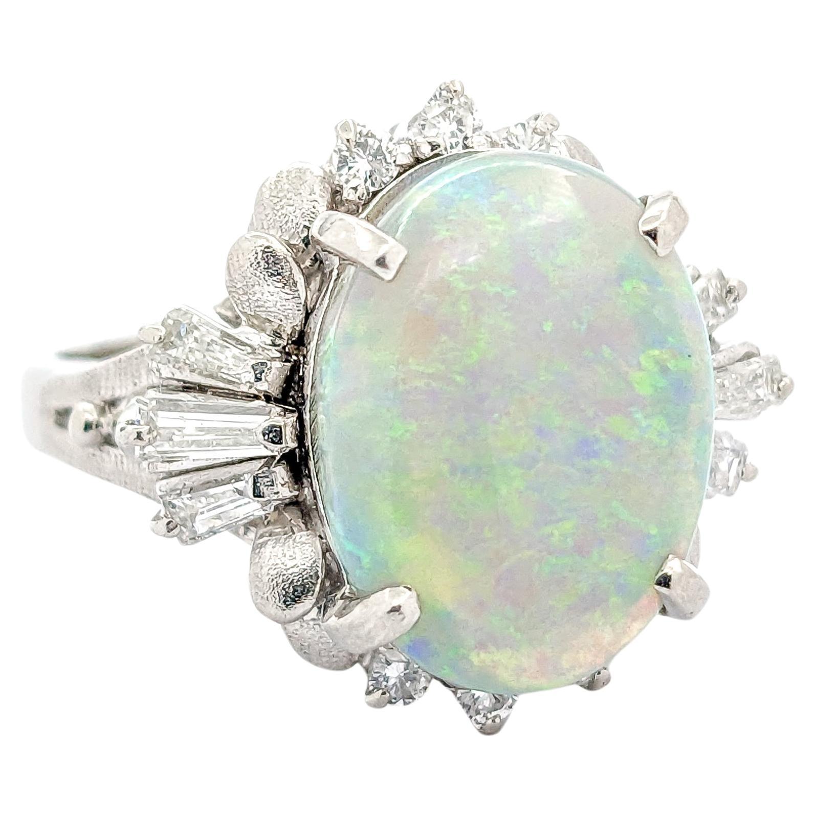 Colorful 6.03ct Opal & Diamond Ring in Platinum For Sale