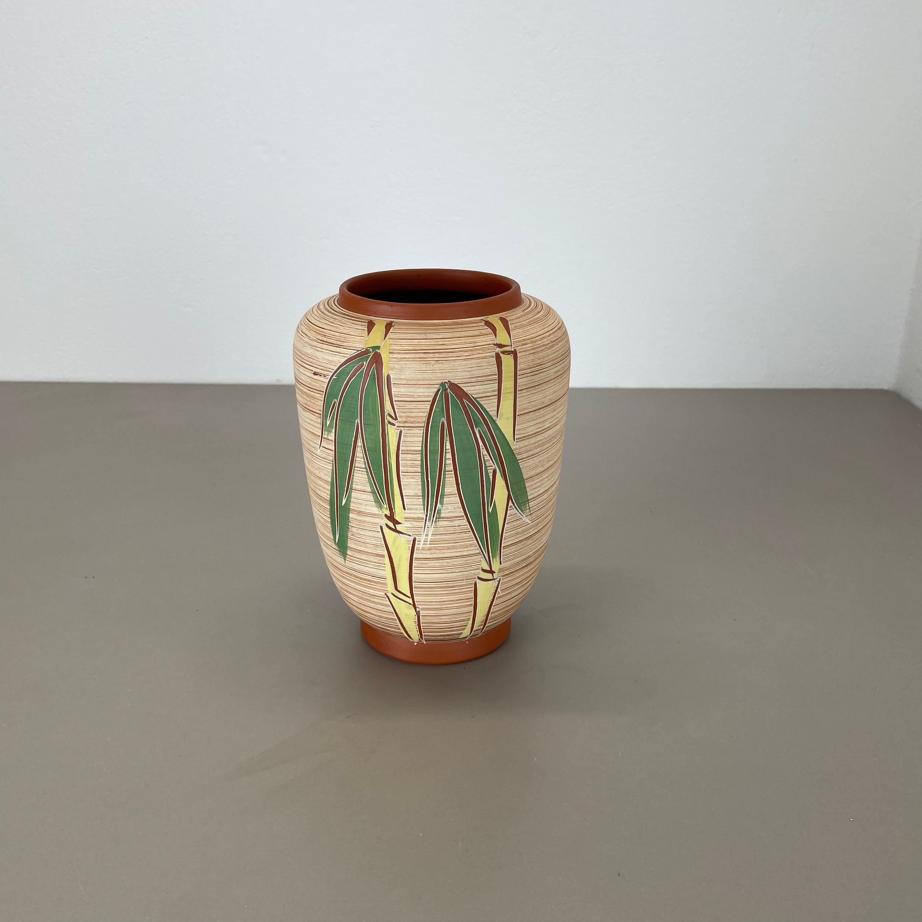 Mid-Century Modern Colorful Abstract BAMBOO Ceramic Pottery Vase by EIWA Ceramics, Germany 1950s For Sale