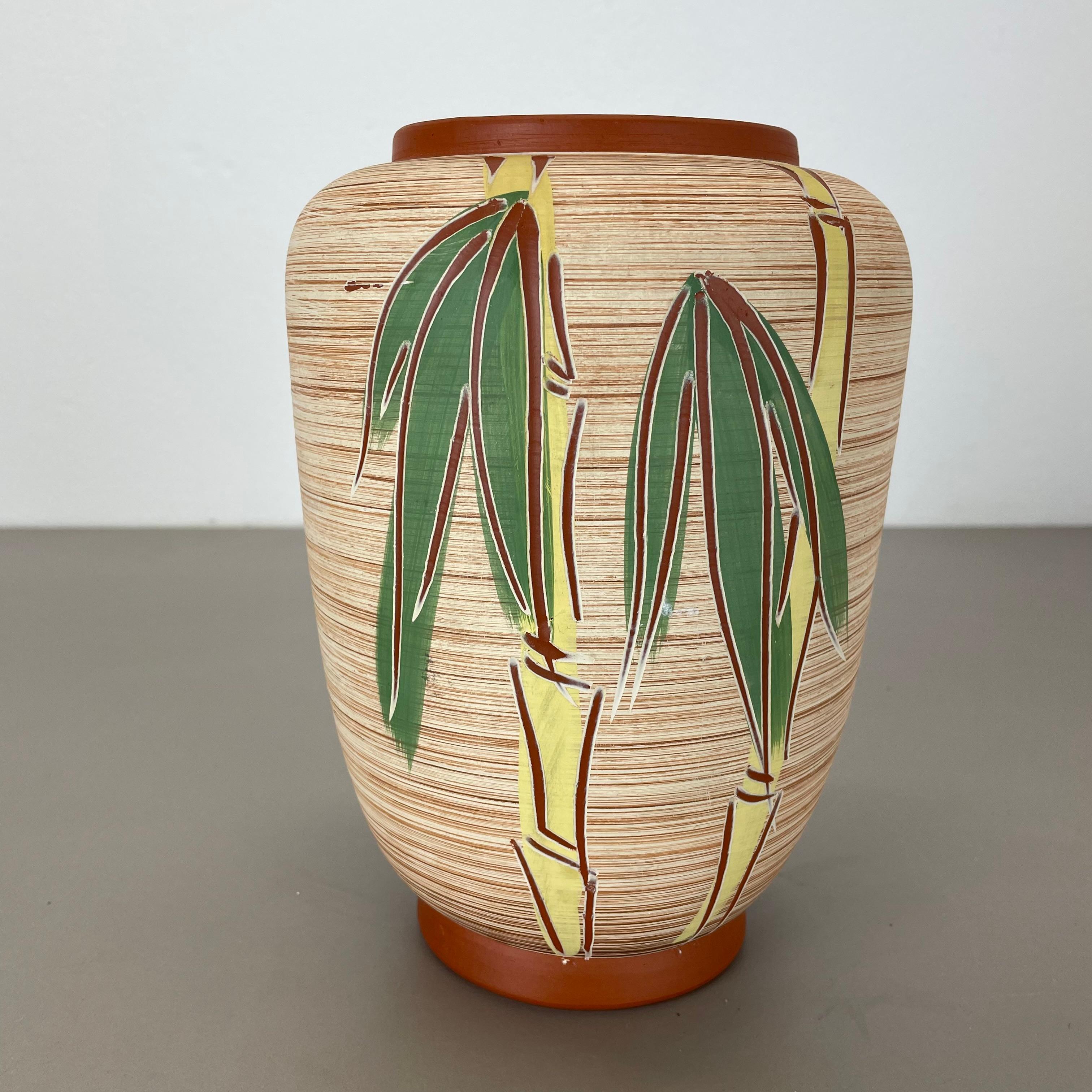 20th Century Colorful Abstract BAMBOO Ceramic Pottery Vase by EIWA Ceramics, Germany 1950s For Sale