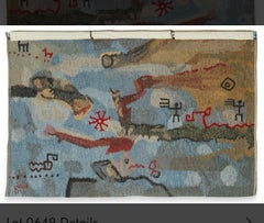 Tapiz Tejido Abstracto Colorido de Mediados de Siglo 50" x 74", Firmado