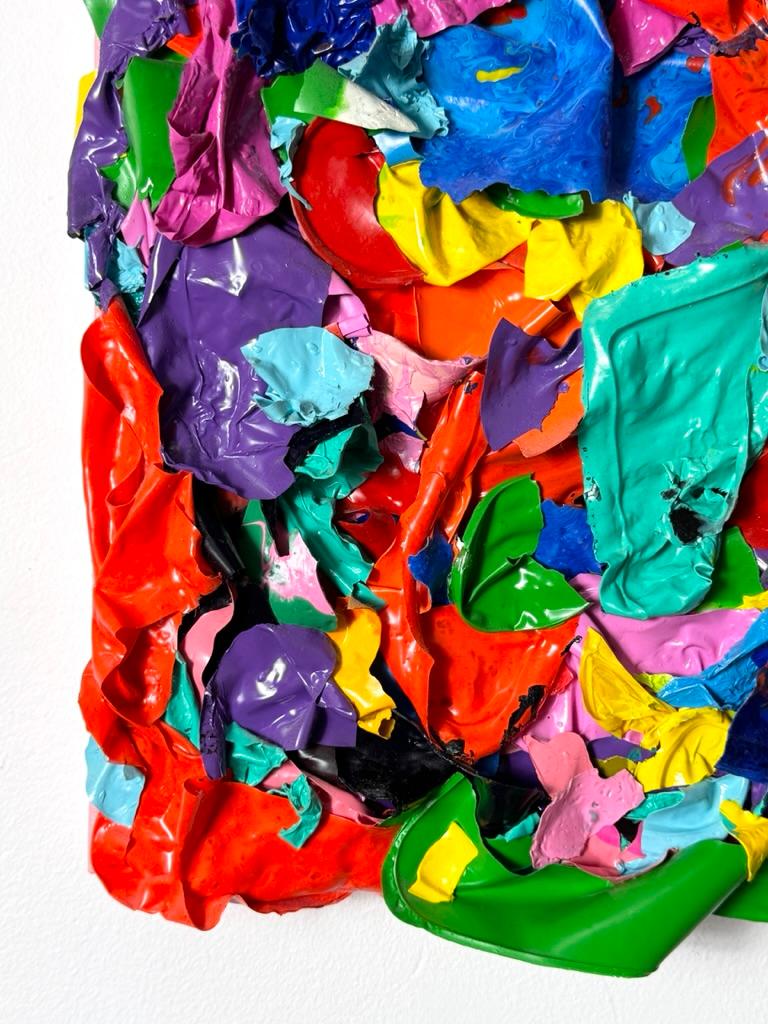Canvas Colorful Abstract Modern 3D Acrylic Wall Sculpture Painting by Jon Parlangeli For Sale