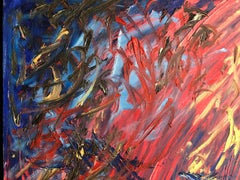 Colorful Abstract Oil on Canvas Painting Signed Alain Boyer