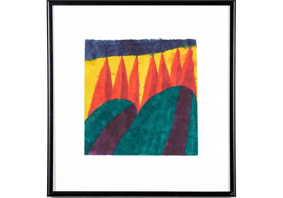 Colorful Abstract Pair By Carol Summers (Am., 1925-2016) On Hand- Made Paper 1