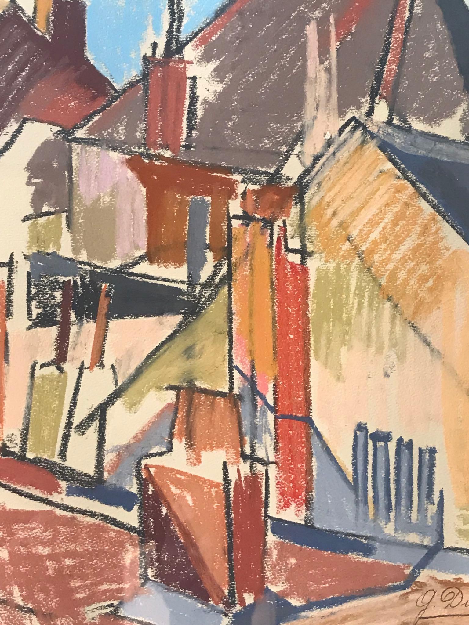 Colorful Abstract Seaside Cityscape Drawing from Belgium, circa 1898 For Sale 5