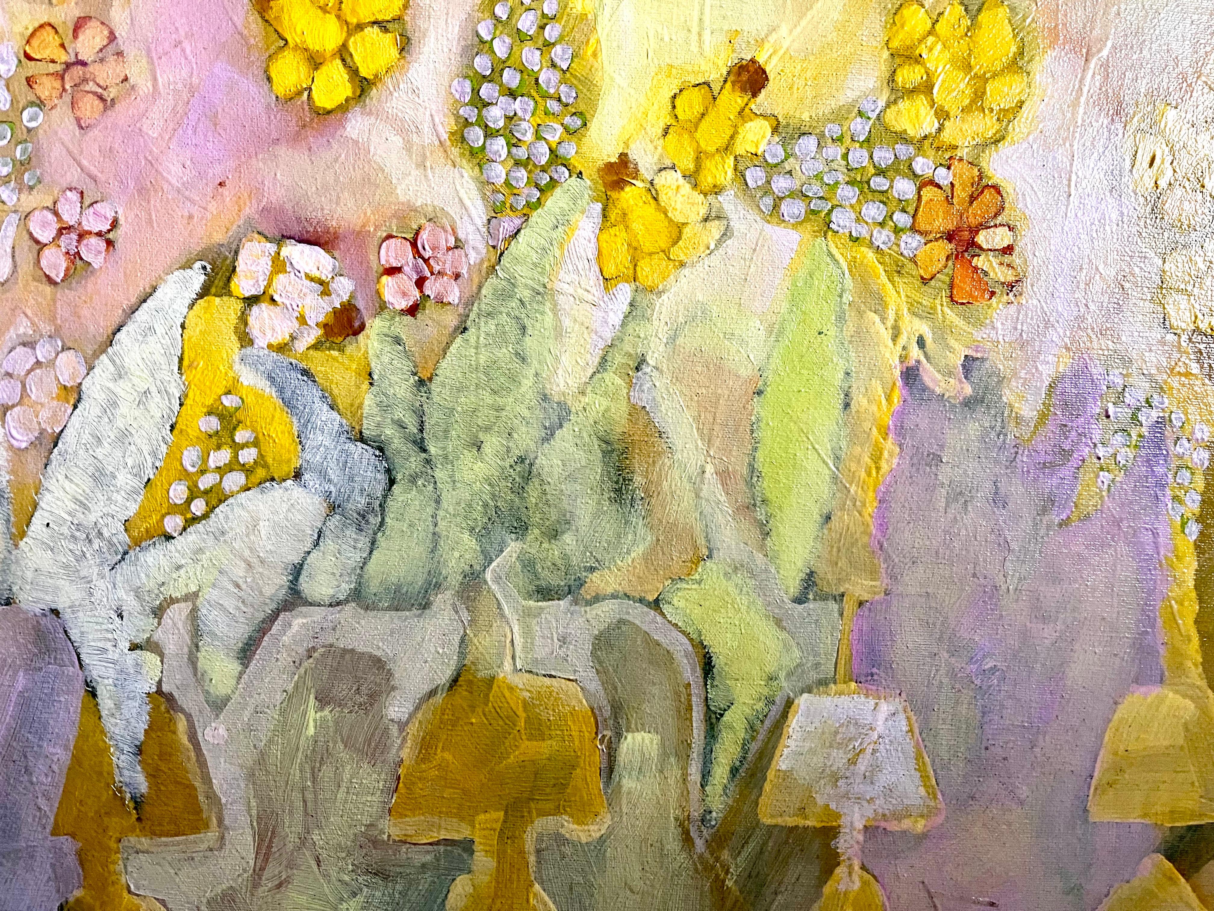 American Paint on Canvas Abstract Still Life of Spring Flowers, signed Bogard, 1972 For Sale