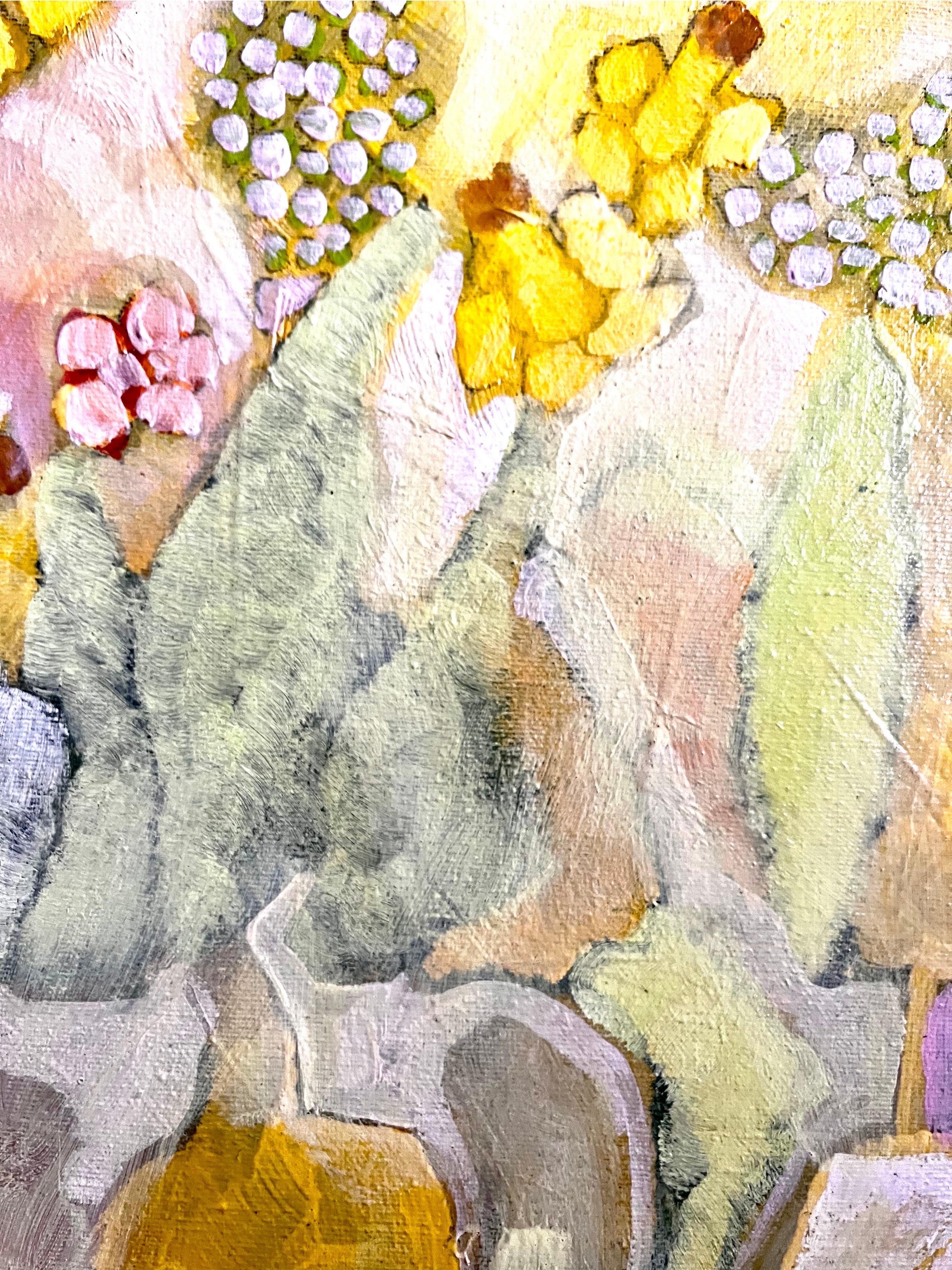 Paint on Canvas Abstract Still Life of Spring Flowers, signed Bogard, 1972 In Good Condition For Sale In Philadelphia, PA