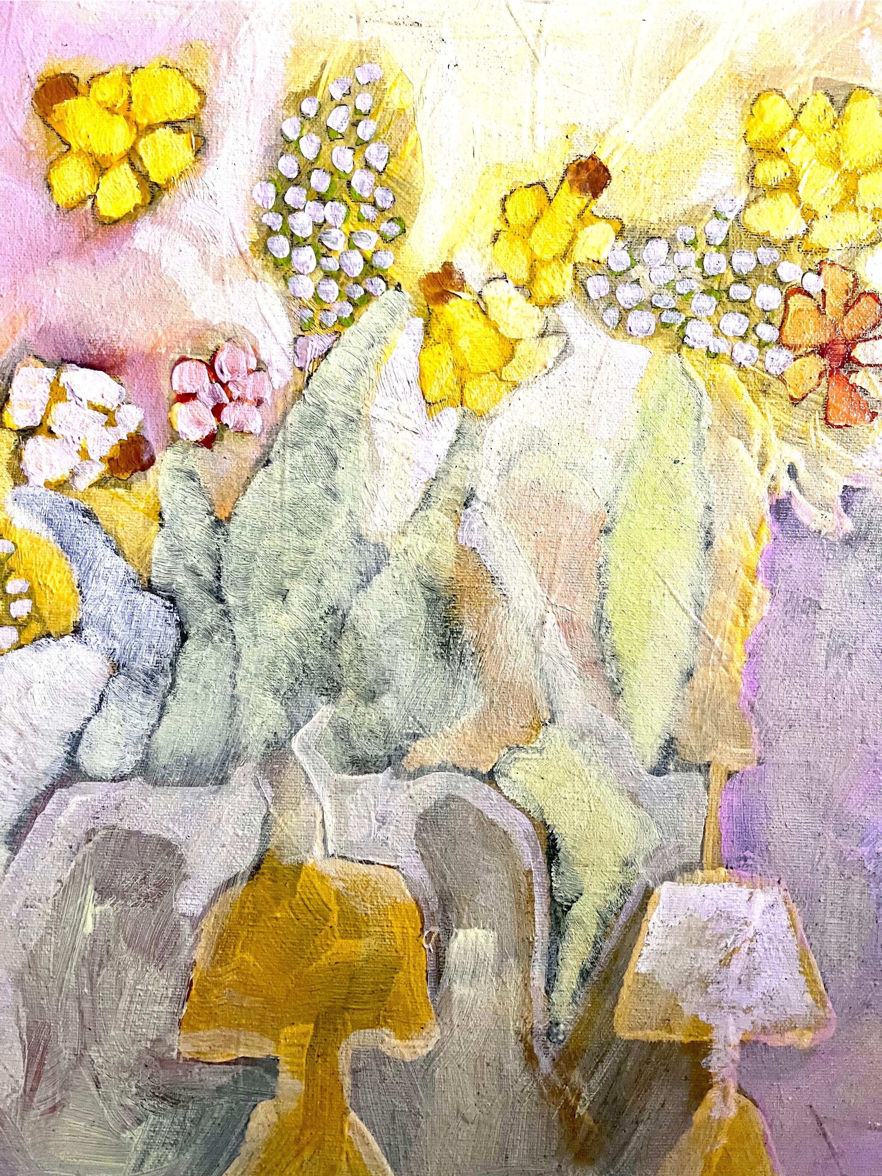 Late 20th Century Paint on Canvas Abstract Still Life of Spring Flowers, signed Bogard, 1972 For Sale